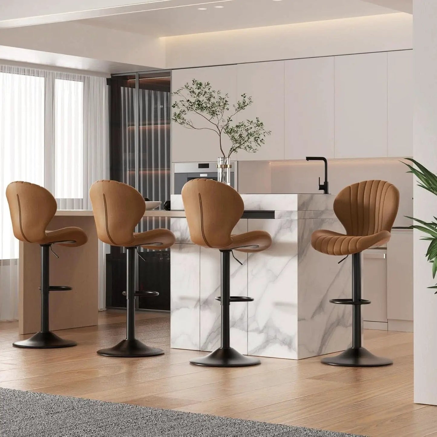 Bar Stools Set Of 3 Brown Counter Height Swivel Chairs With High Back from PriceLows™