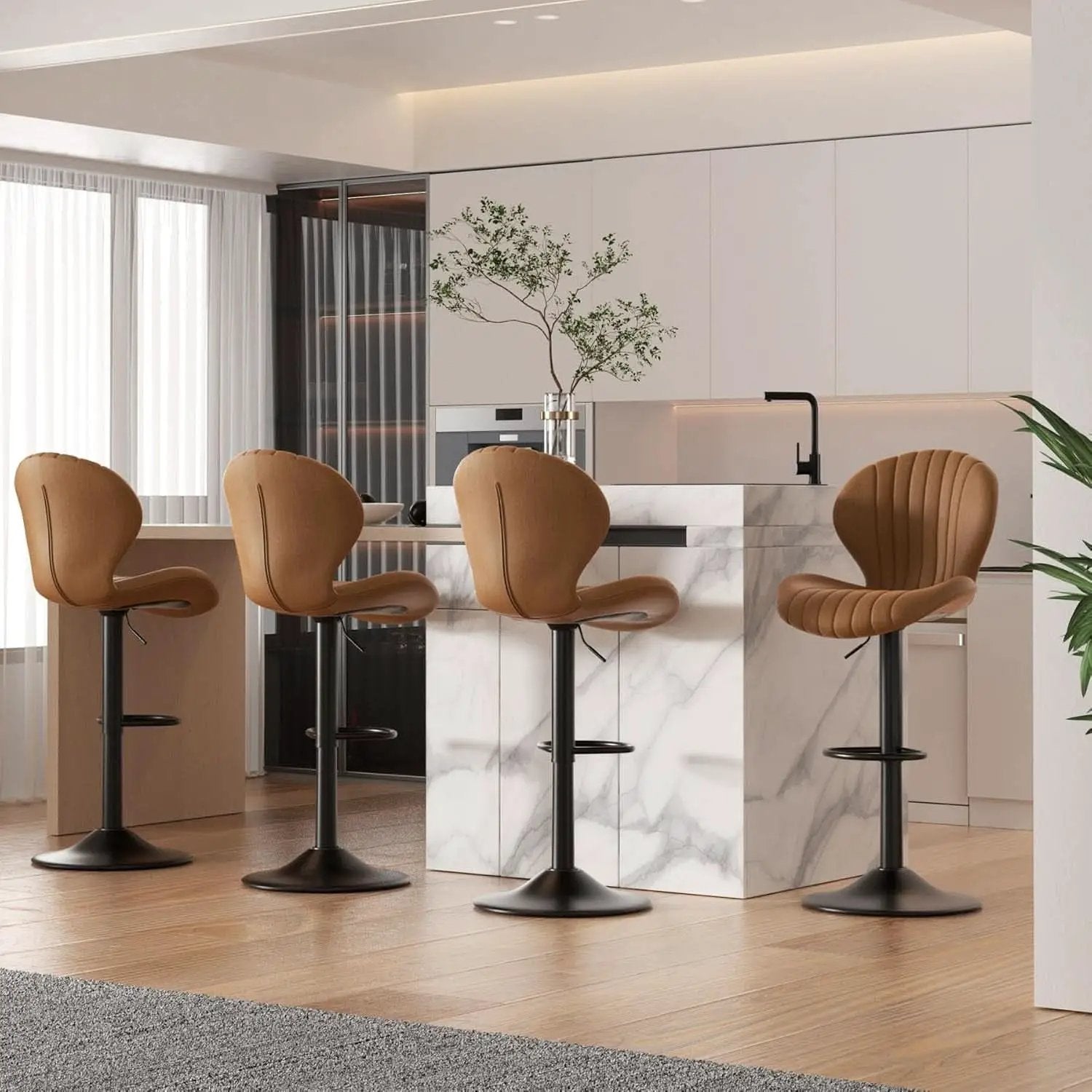 Bar Stools Set Of 3 Brown Counter Height Swivel Chairs With High Back from PriceLows™