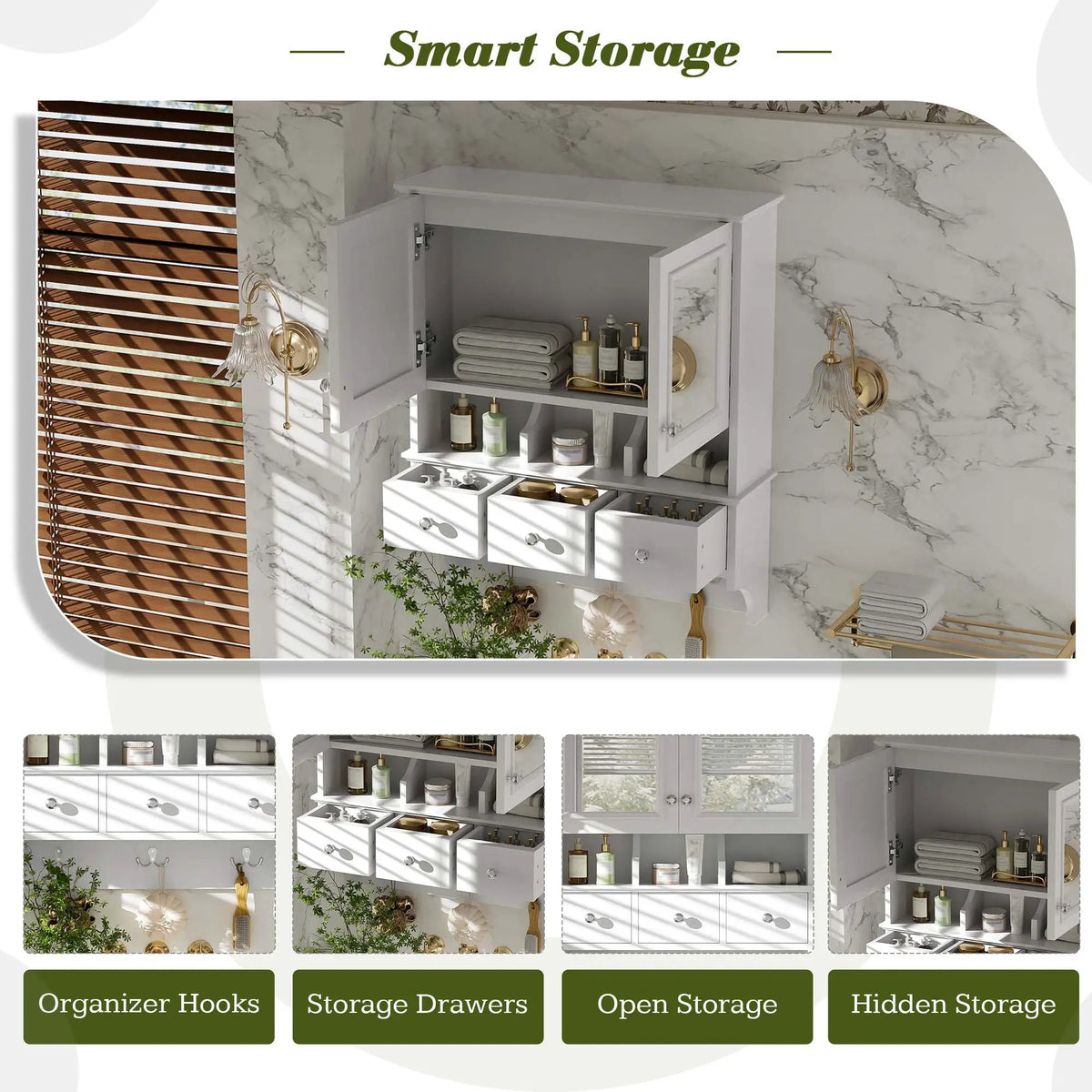 Bathroom Mirror Cabinet With Drawers | Organizer Hooks | High-Definition Mirrors | Soft-Close Hardware