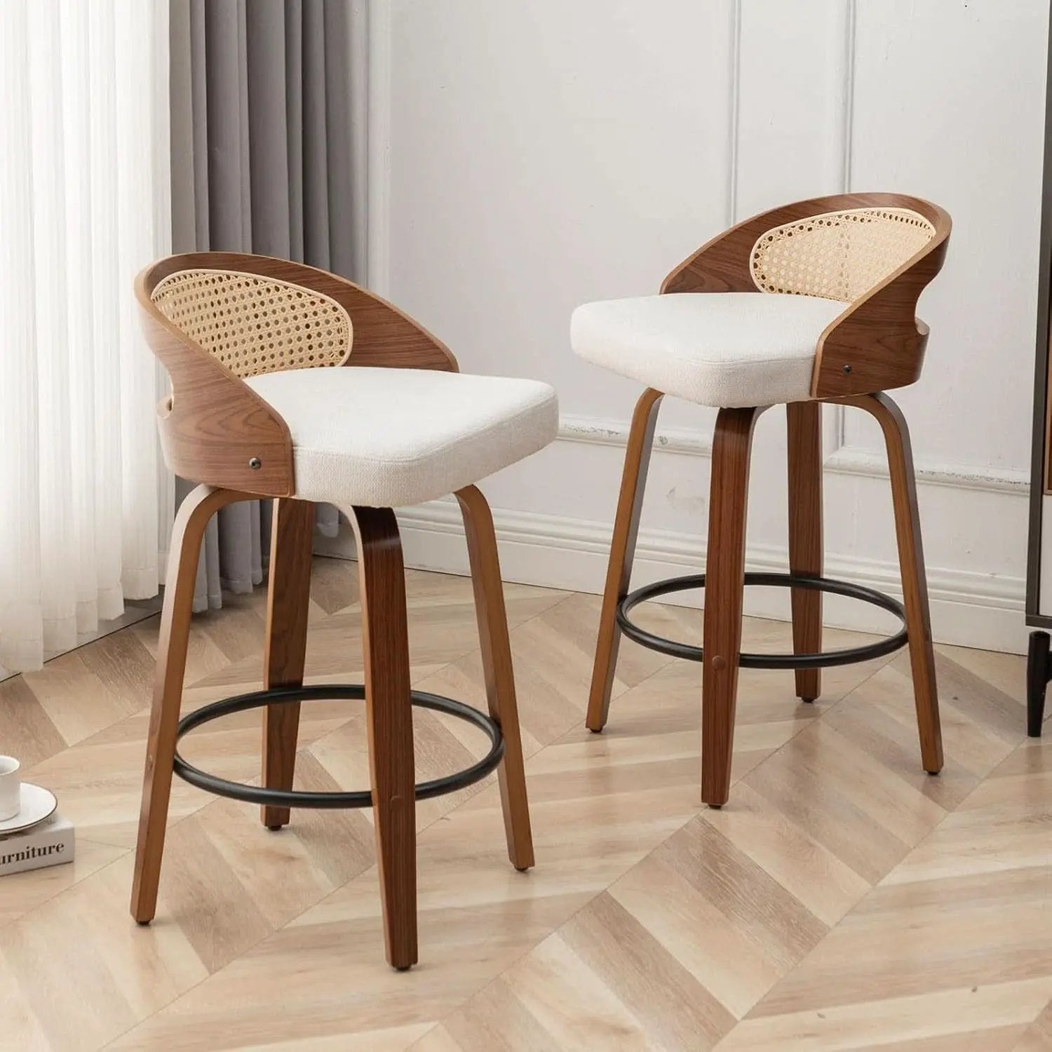 Mid-Century Modern Swivel Rattan Bar Stools Set from PriceLows™