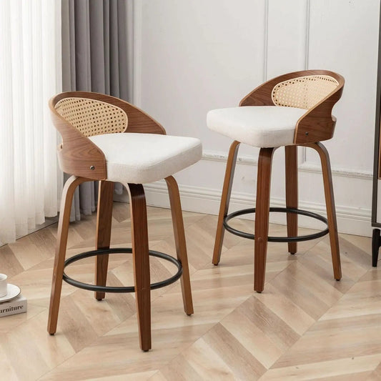 Mid-Century Modern Swivel Rattan Bar Stools Set from PriceLows™