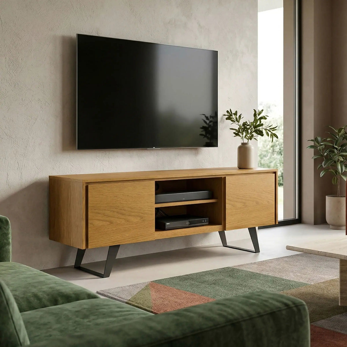 Lowry TV Media Stand | Handcrafted Solid Acacia Hardwood | Fits TVs Up To 70 Inch | Two Doors