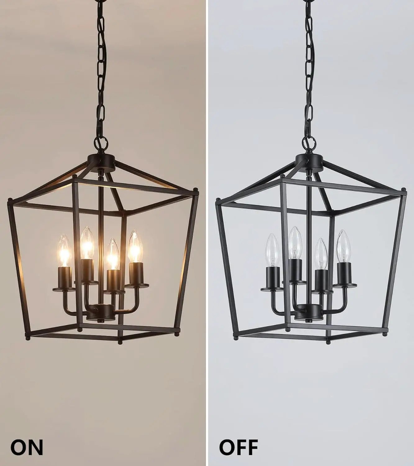 UL Black Industrial Lantern Chandelier 4 Light Pendant from PriceLows™