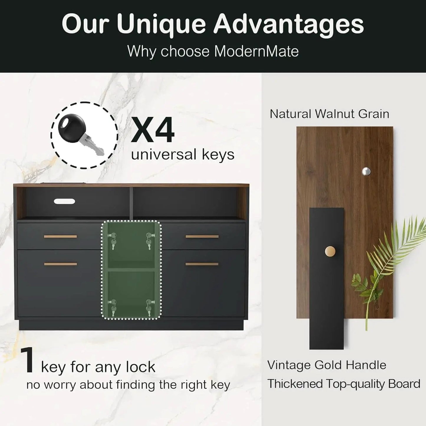Black Walnut Professional Four Drawer File Cabinet from PriceLows™