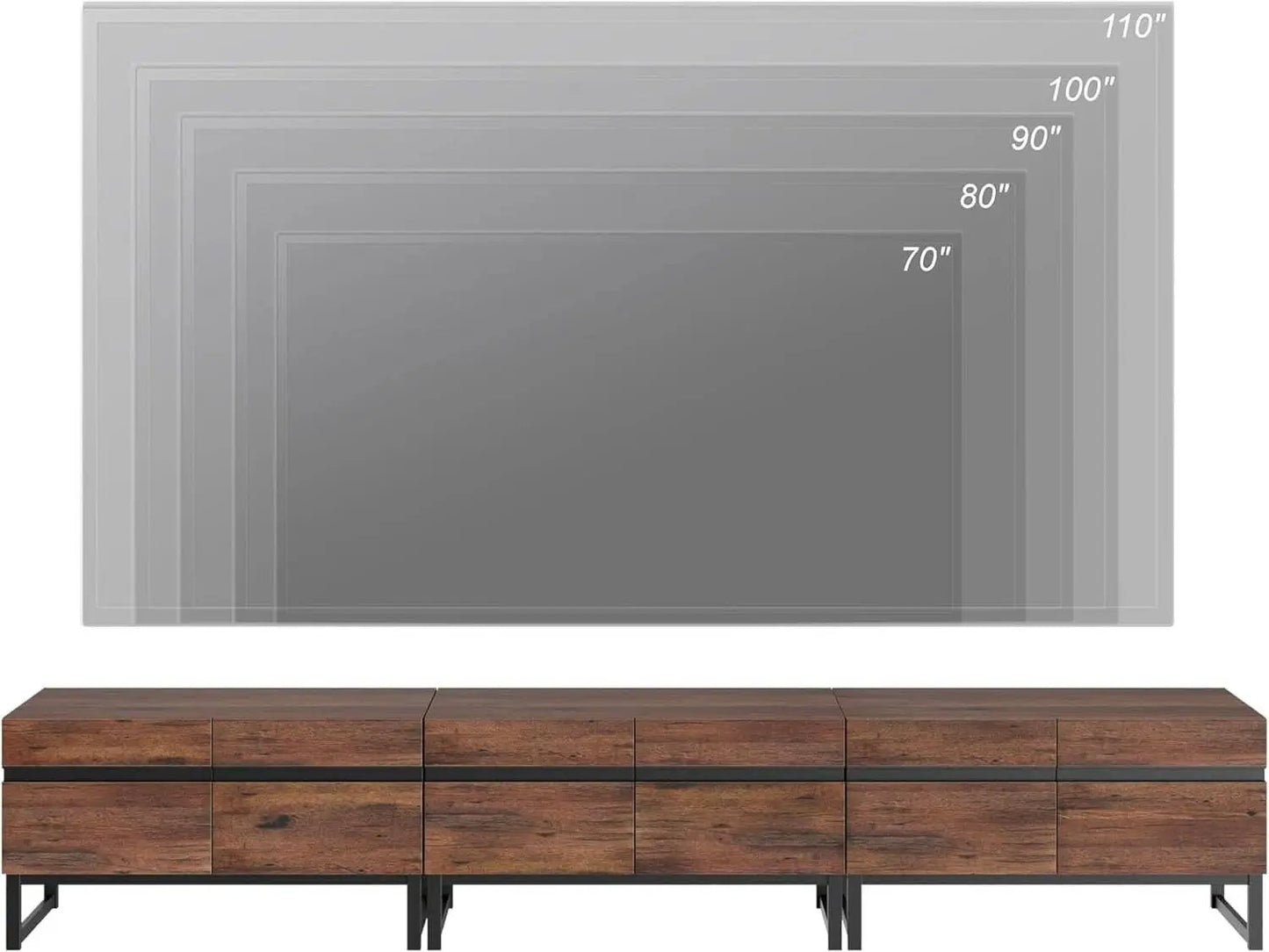 3 In 1 Modern TV Stand For TVs Up To 110 Inches With Storage Cabinets And Metal Base Walnut Brown from PriceLows™