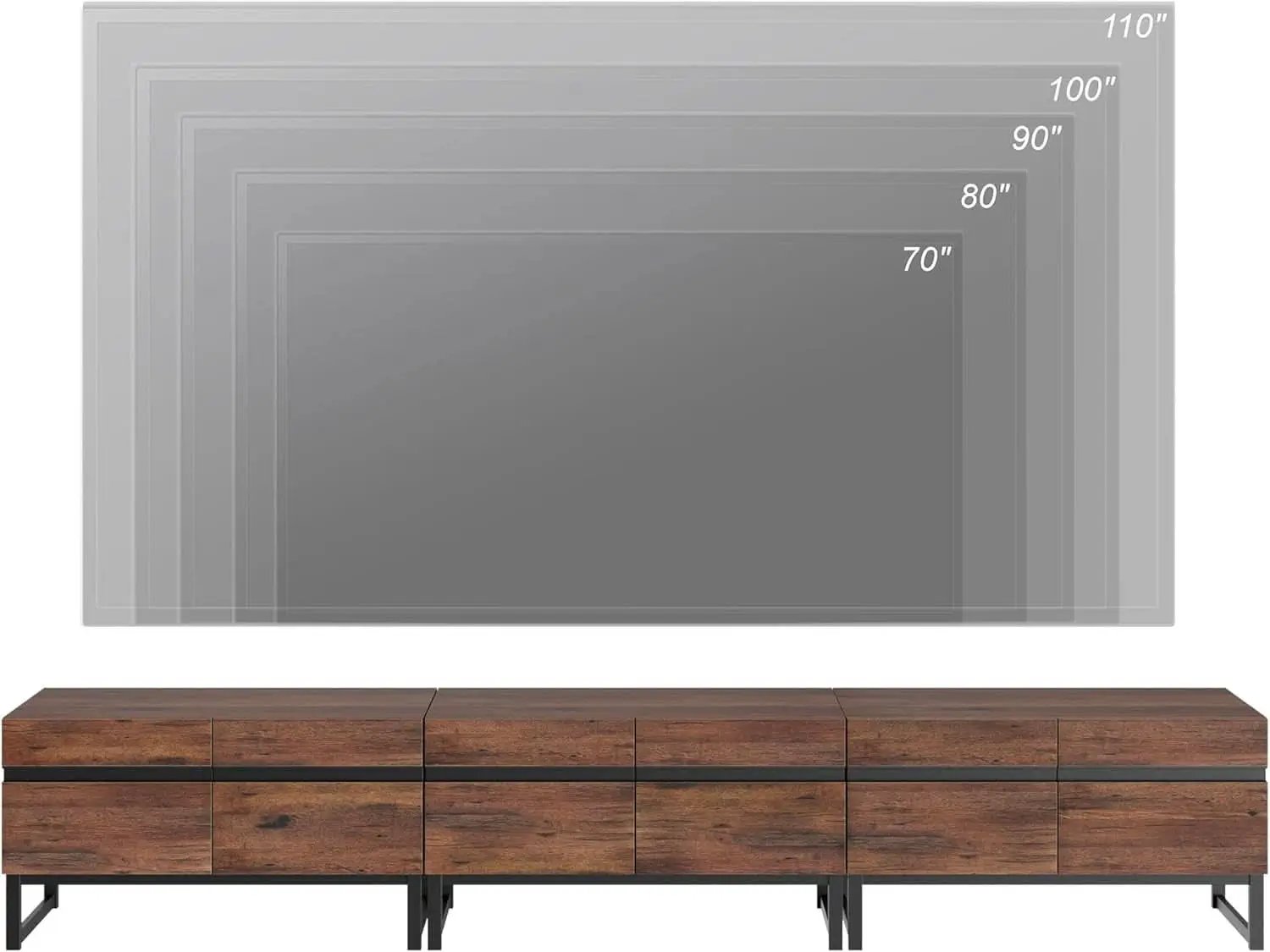 3 In 1 Modern TV Stand For TVs Up To 110 Inches With Storage Cabinets And Metal Base Walnut Brown from PriceLows™