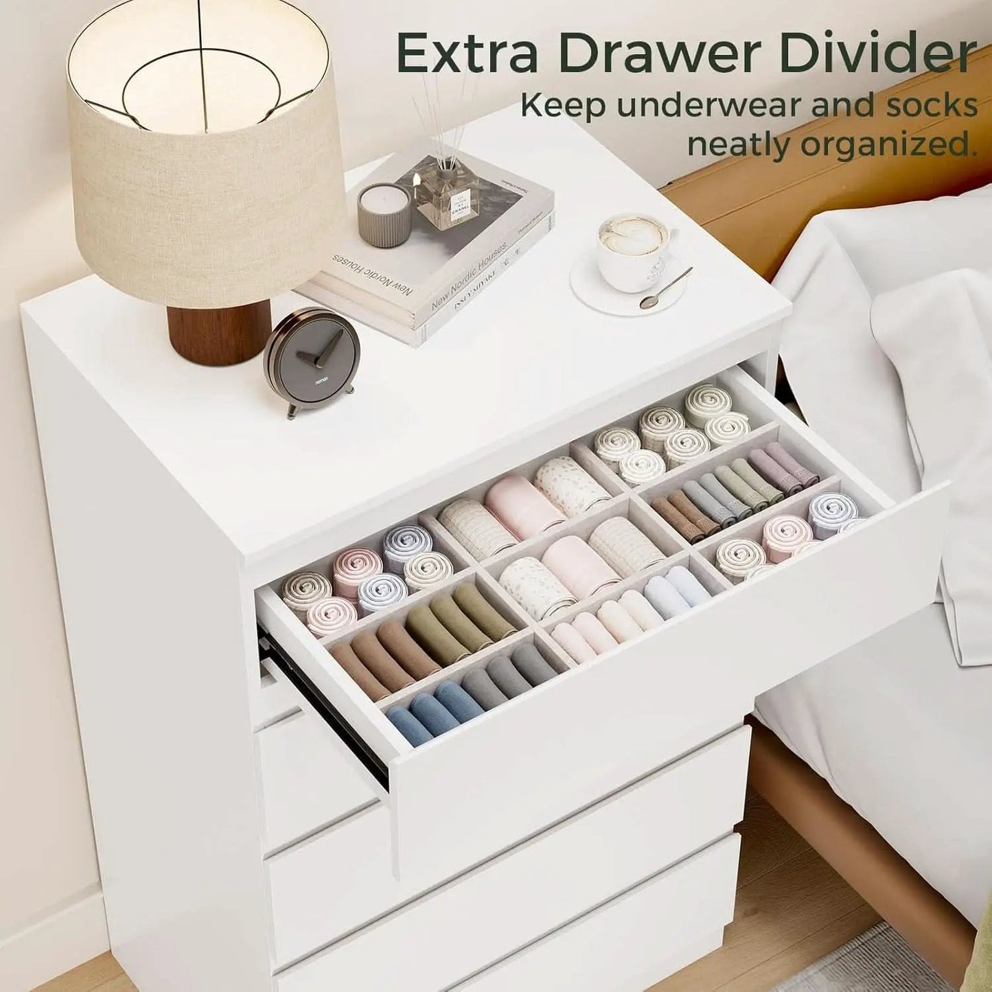 White Contemporary Solid Wood Dresser Five Drawers from PriceLows™