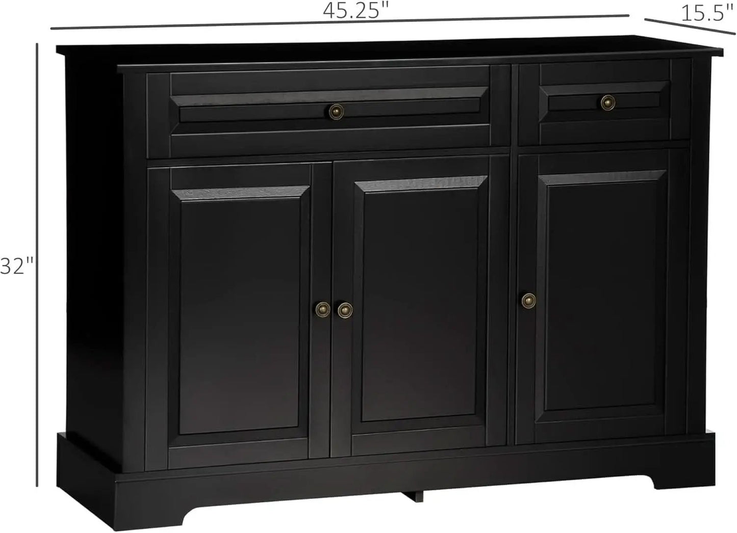 Black Buffet Cabinet With Drawers And Adjustable Shelves from PriceLows™