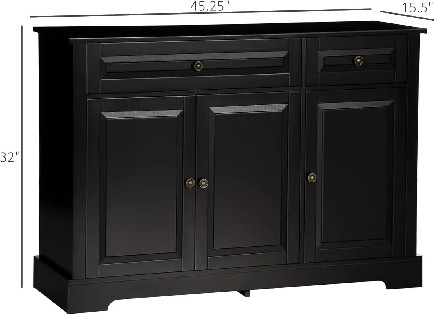 Black Buffet Cabinet With Drawers And Adjustable Shelves from PriceLows™