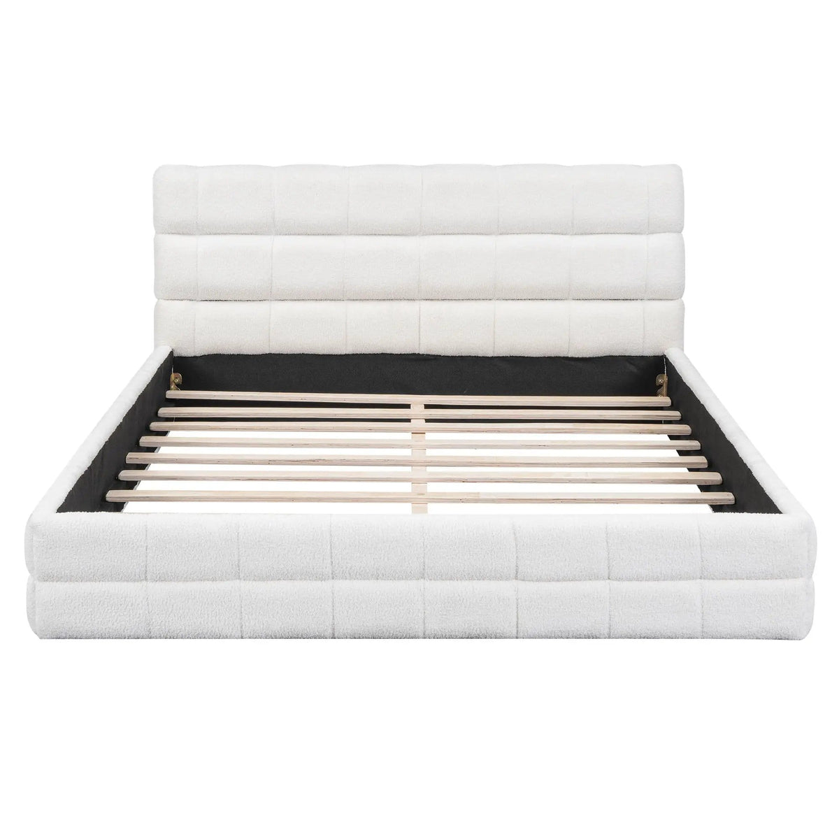 Upholstered Platform Bed With Headboard | 3 Pieces | Pine Wood & Metal | Bedroom