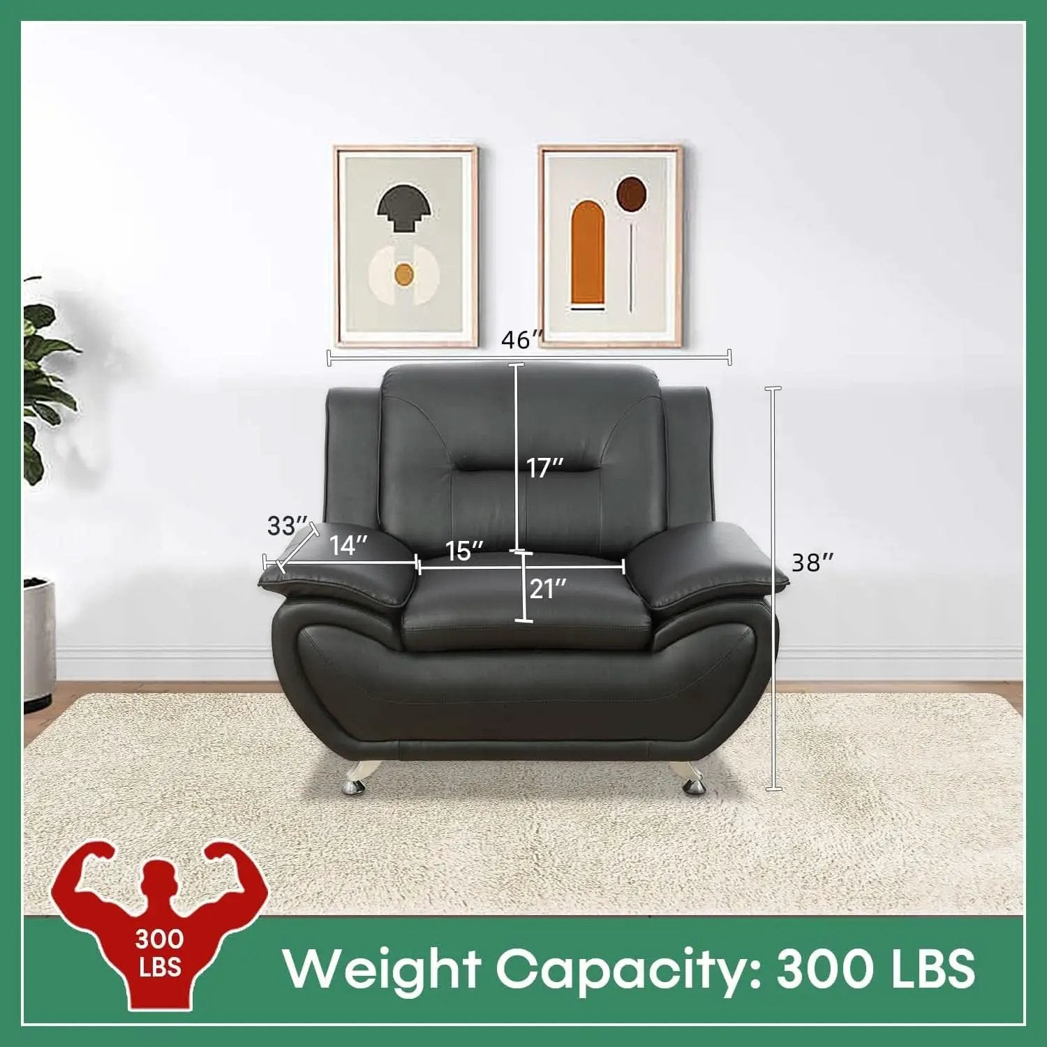 Leather Sofa Set 3 Piece Black Living Room Furniture from PriceLows™
