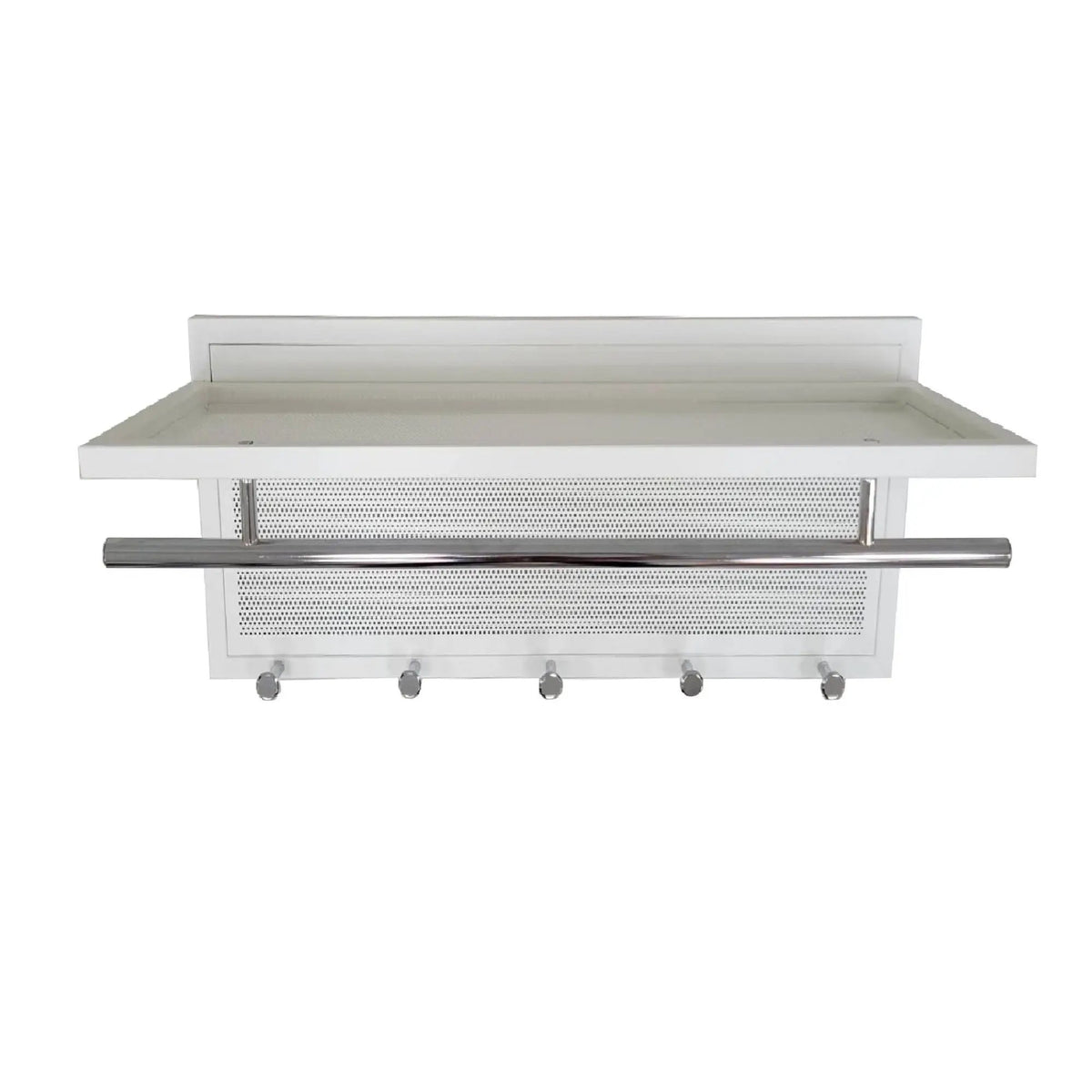 Wall Mounted Coat Rack | 5 Metal Hooks | Storage Shelf And Hanging Bar