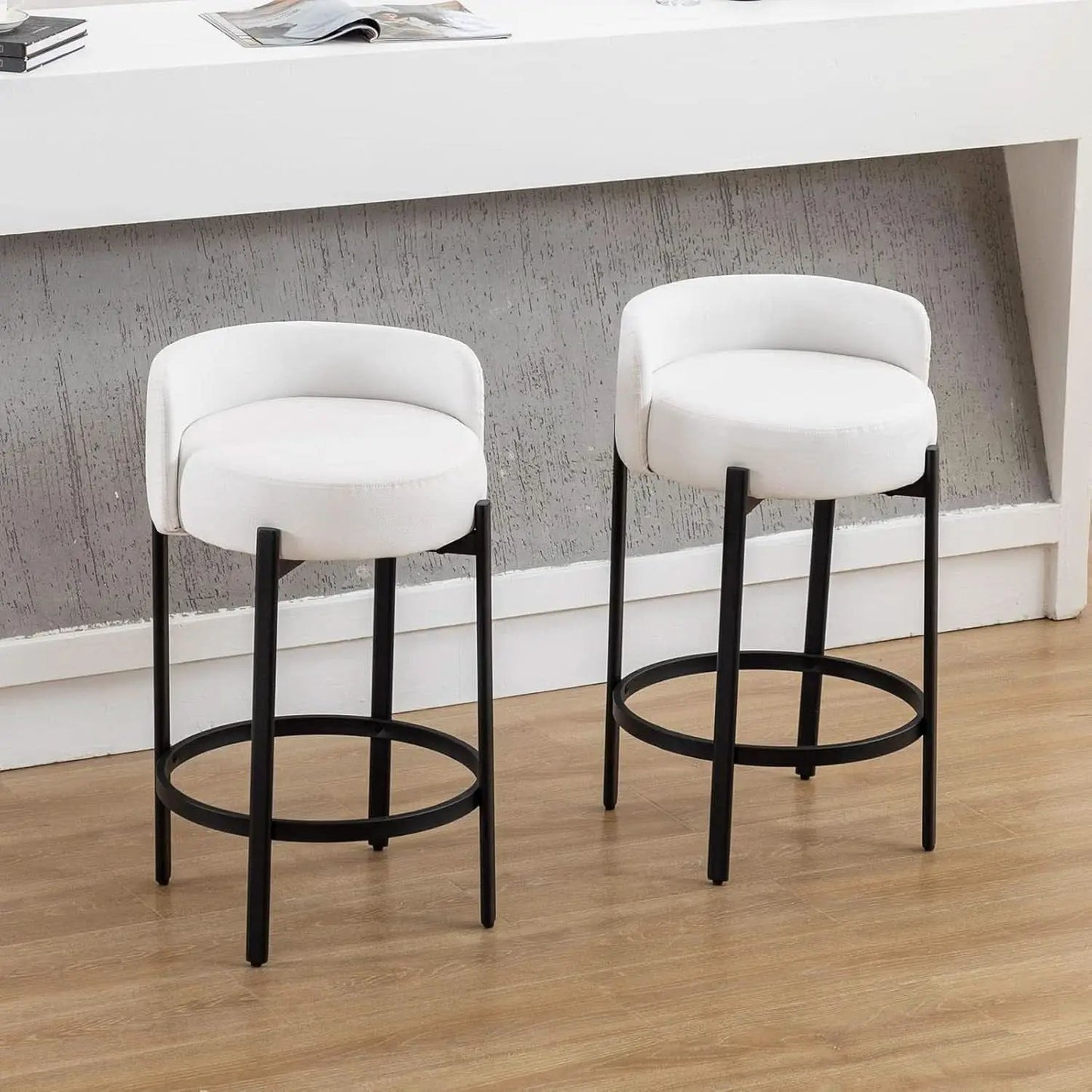 26 Inch Round Faux Leather Bar Stools Set Of 2 White from PriceLows™