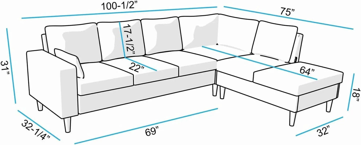 Sectional Sofa Grey Left Facing Chaise Living Room from PriceLows™