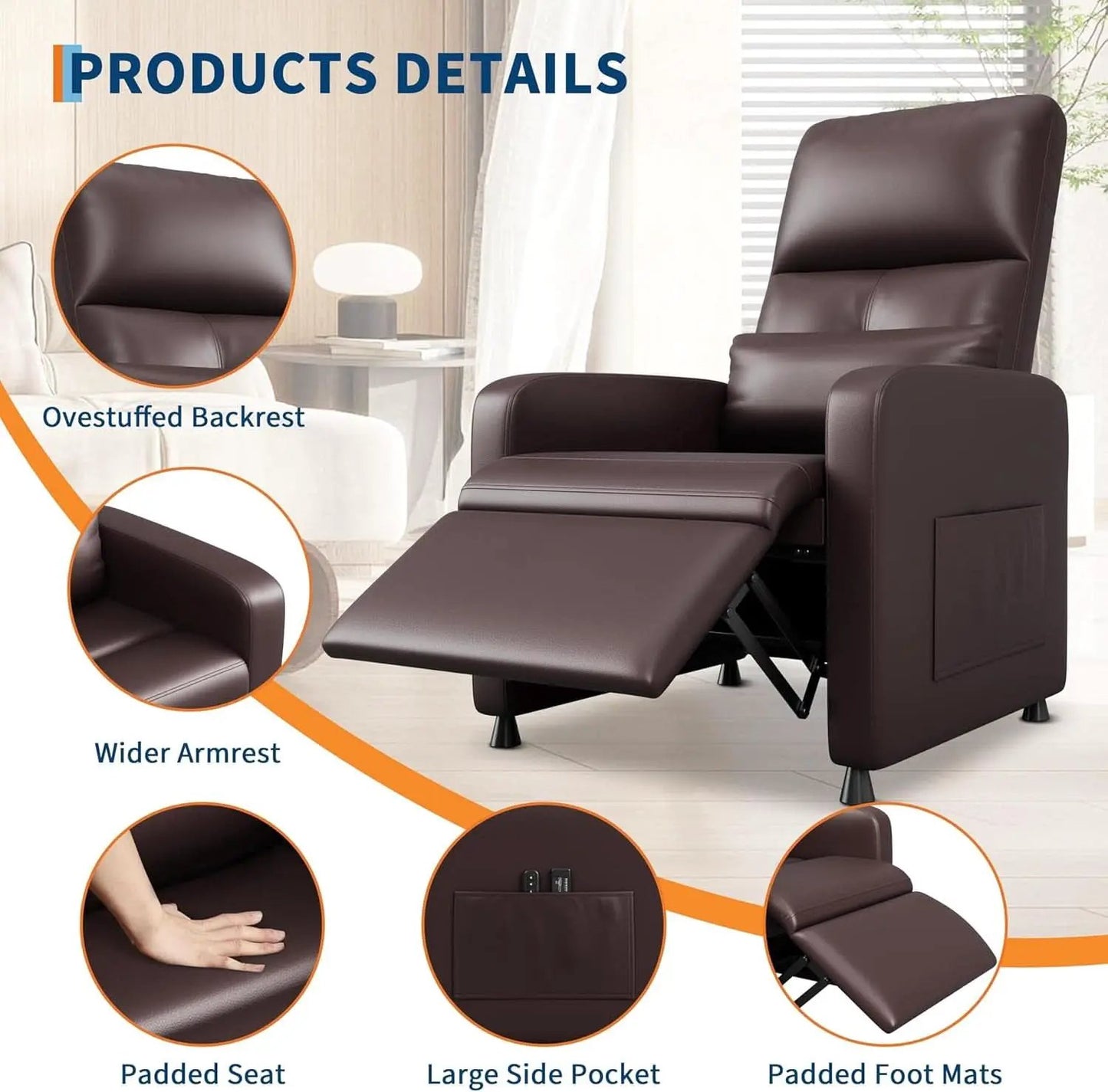 Power Recliner Chair With Heating Massage Tall Back from PriceLows™