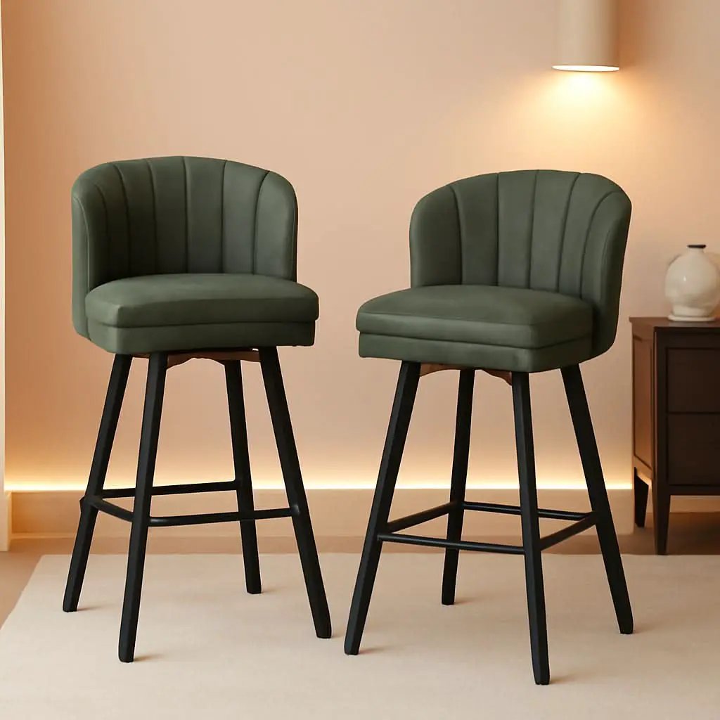 Swivel Counter Height Bar Stools Green Faux Leather from PriceLows™