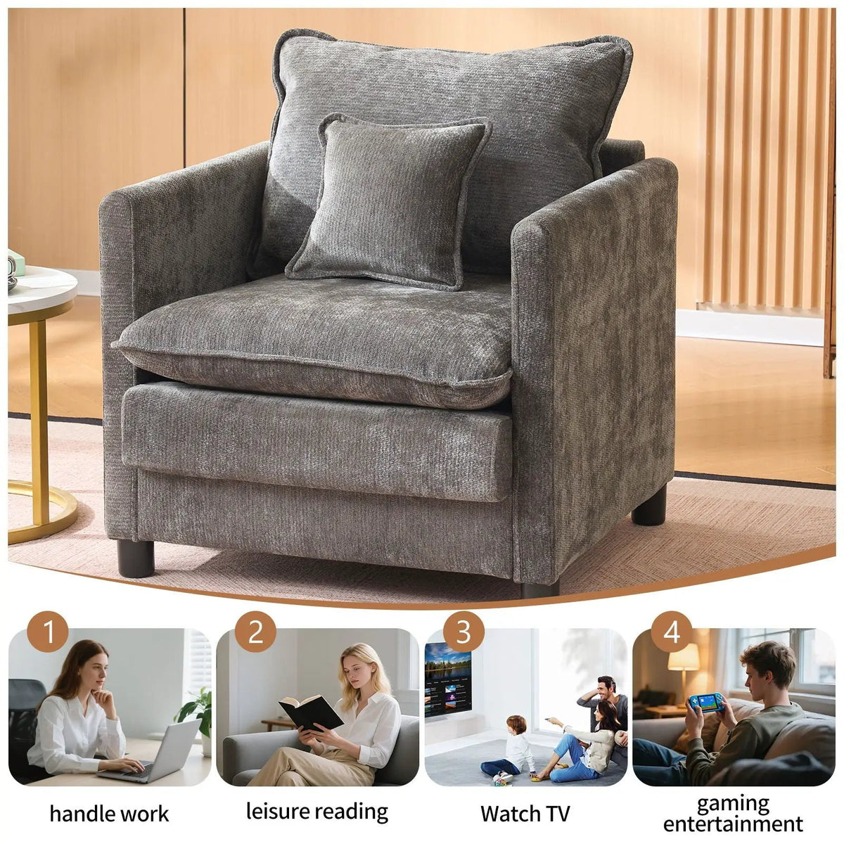 Modern Reading Armchair | Plush Seat Cushion | Padded Backrest