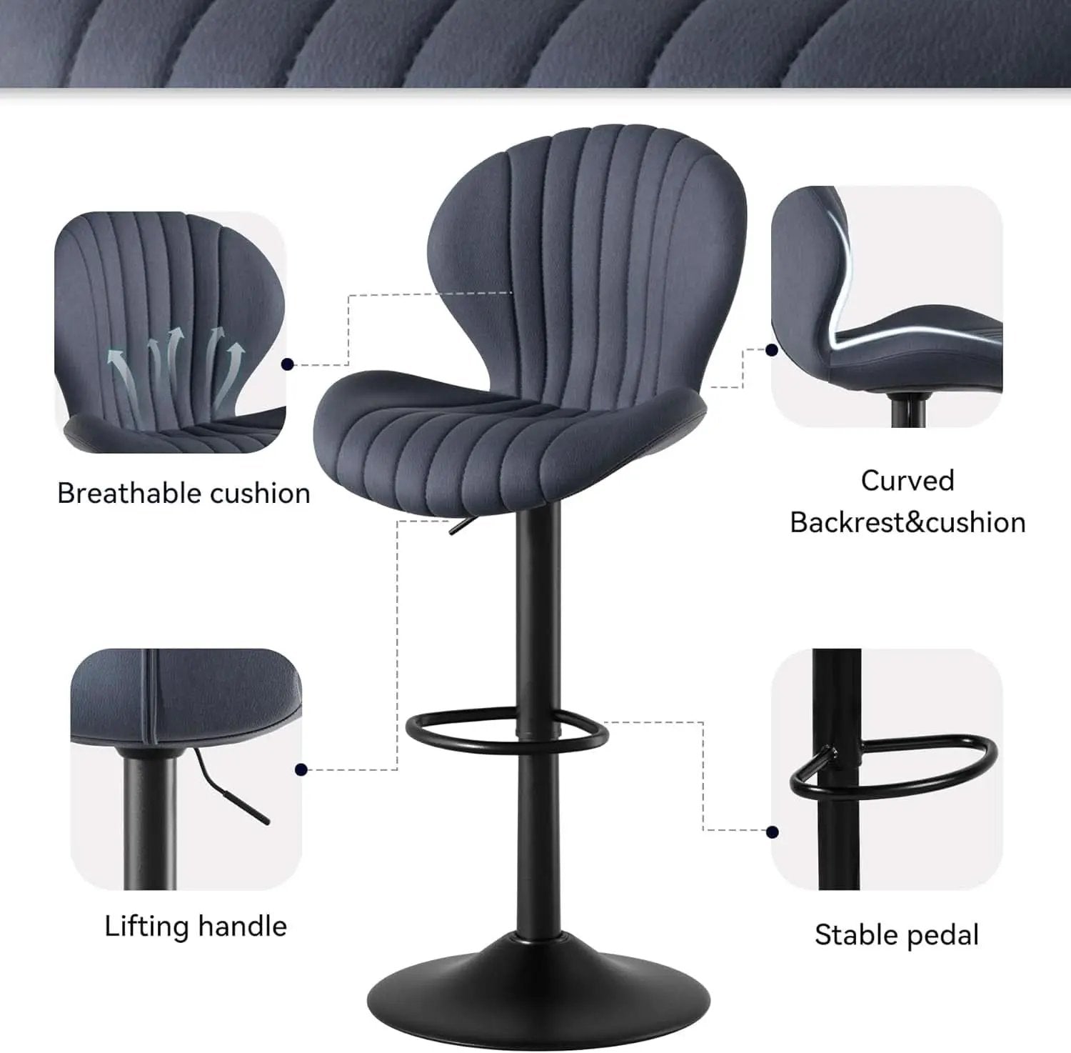 Three Swivel Bar Stools Counter Height High Back DarkGrey from PriceLows™
