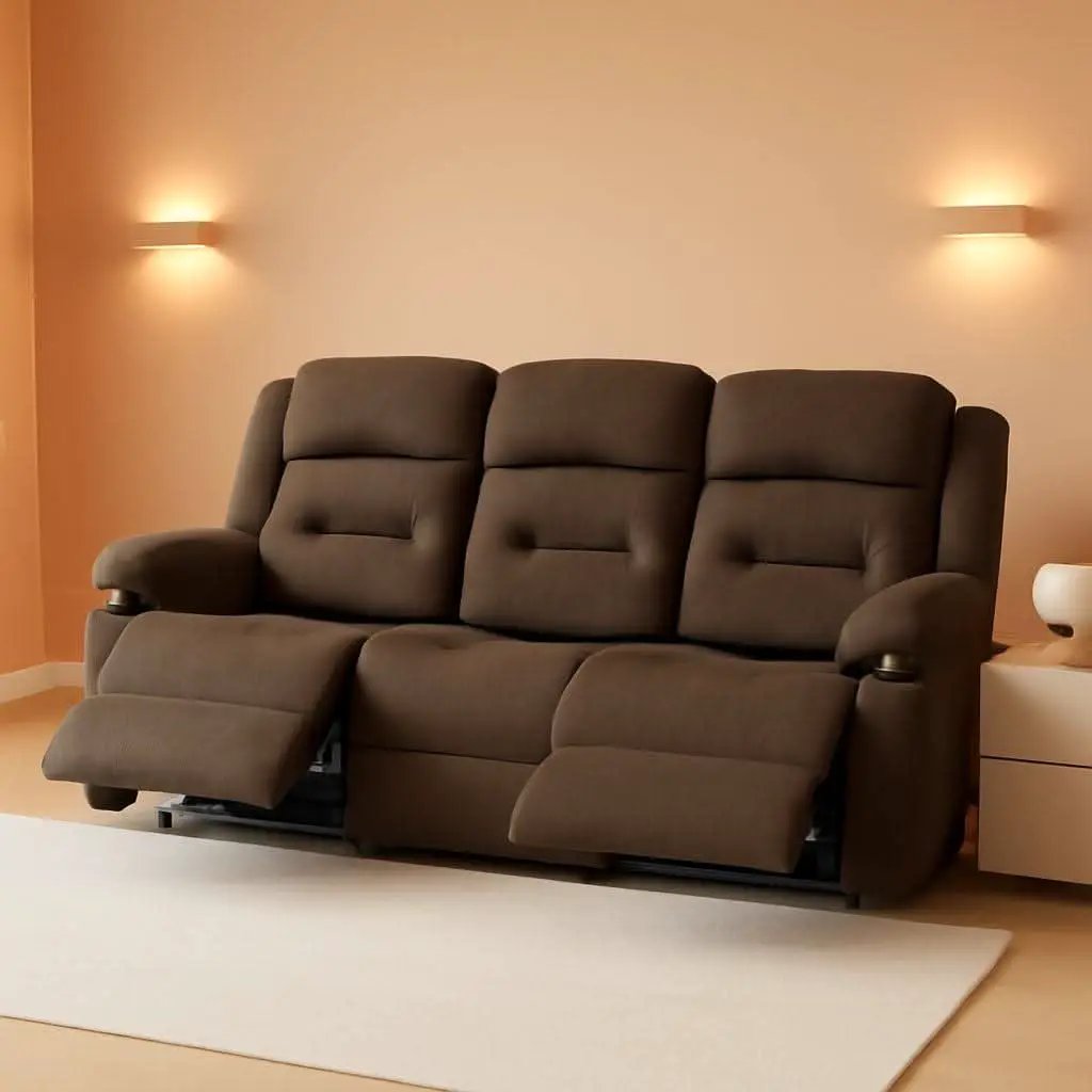 Brown Fabric Recliner Sofa With Heated Massage USB Port from PriceLows™