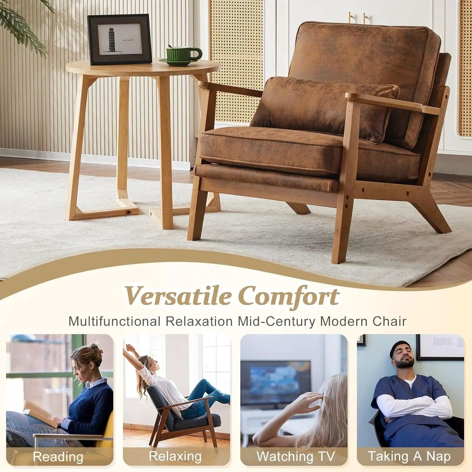 Mid-Century Modern Suede Upholstered Accent Chair Set of 2 from PriceLows™