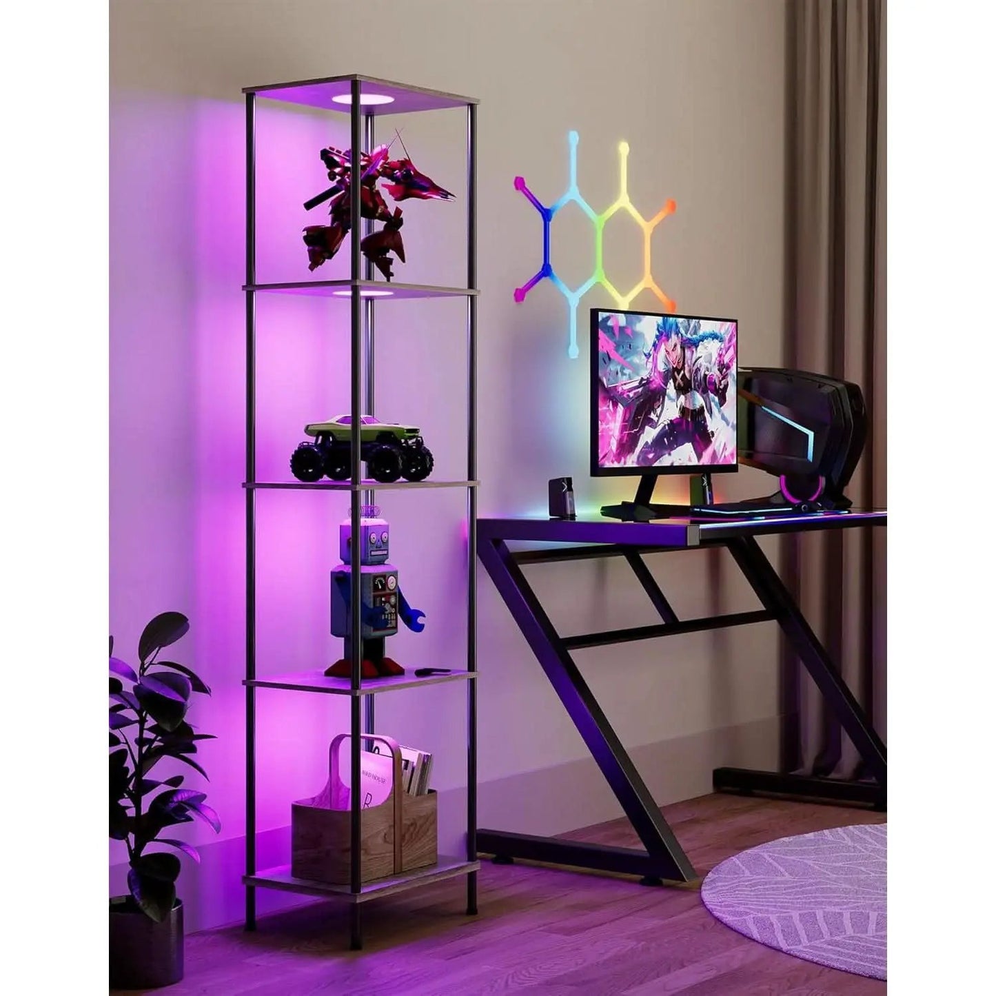 Display Shelf Floor Lamp With RGBW Light Gray Five Tier from PriceLows™