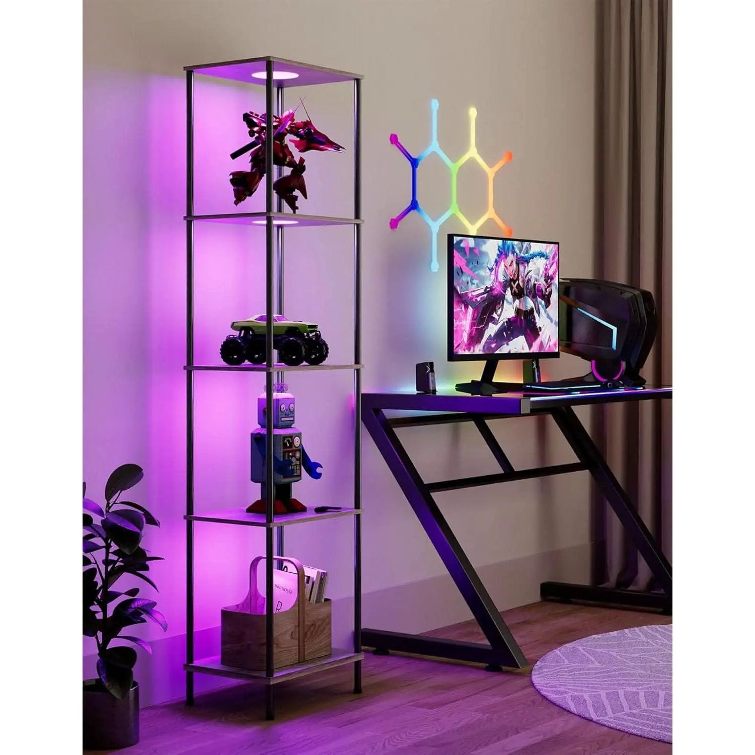 Display Shelf Floor Lamp With RGBW Light Gray Five Tier from PriceLows™