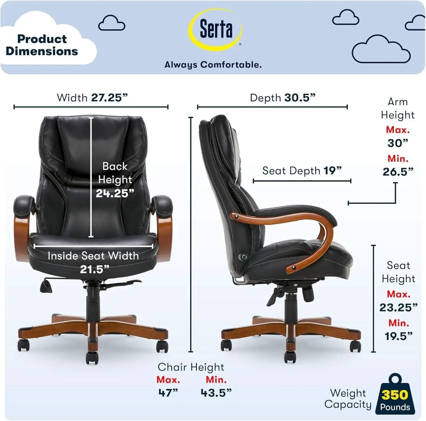 Big And Tall Executive Office Chair With Wood Accents from PriceLows™