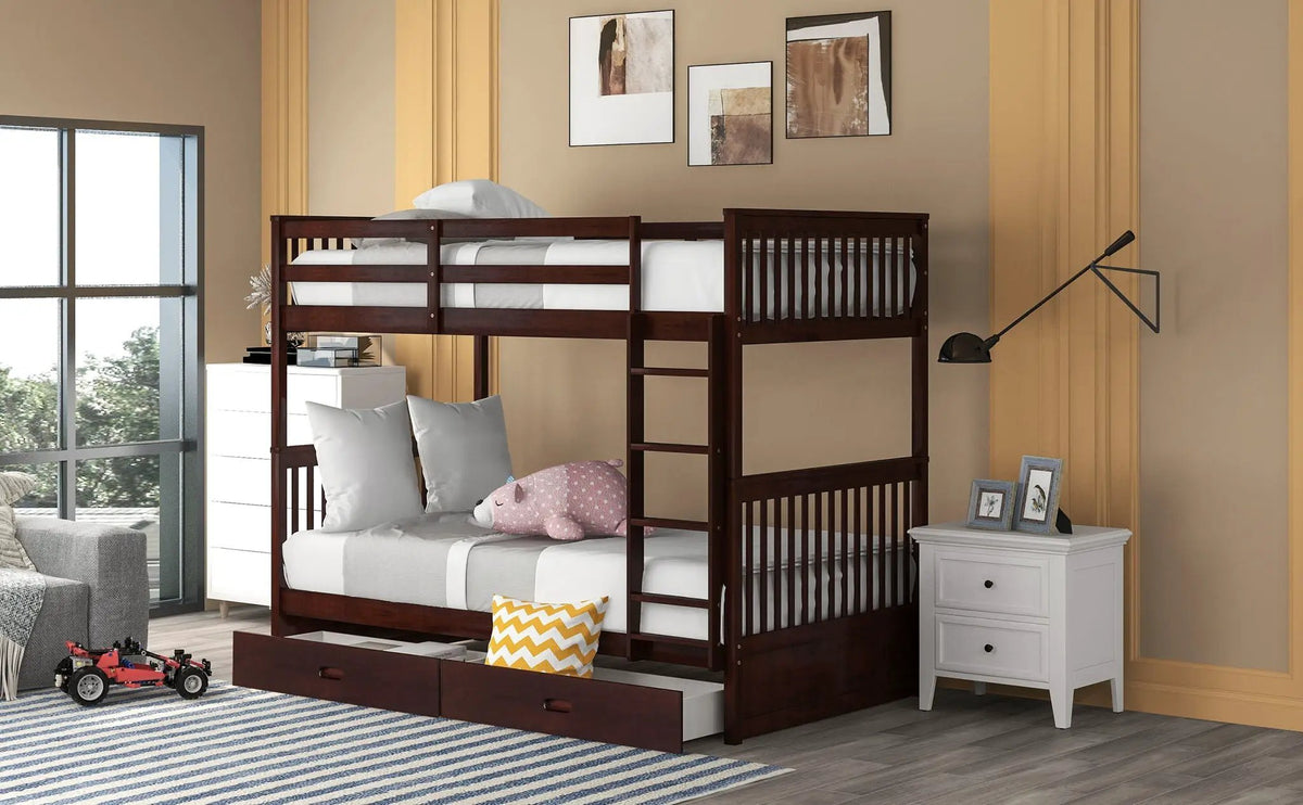 Bunk Bed With Ladders | 2 Storage Drawers | Space-Saving Design | Sleepover Ready