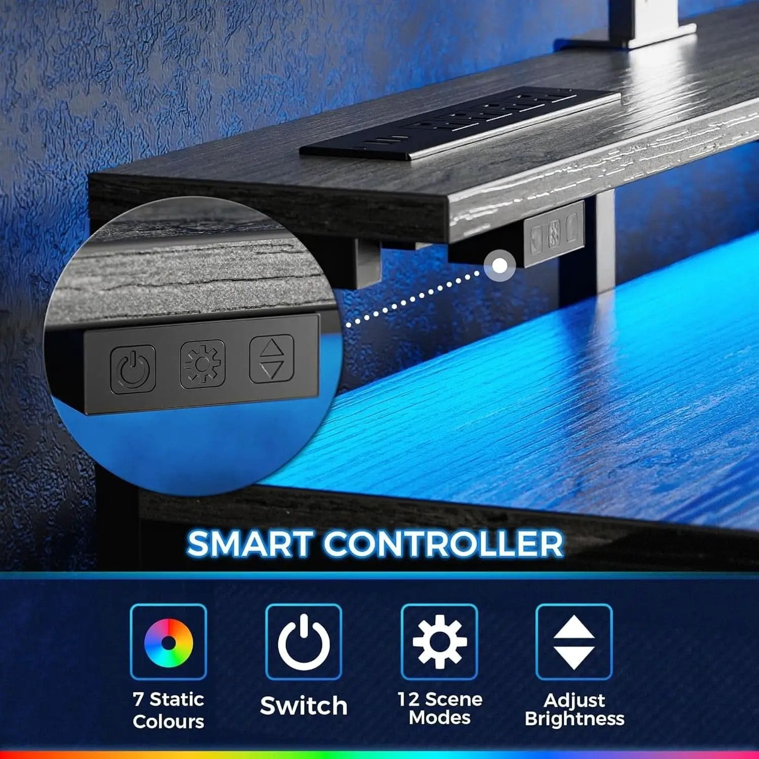 47 Inch Grey Gaming Desk With LED Lights And Drawers from PriceLows™