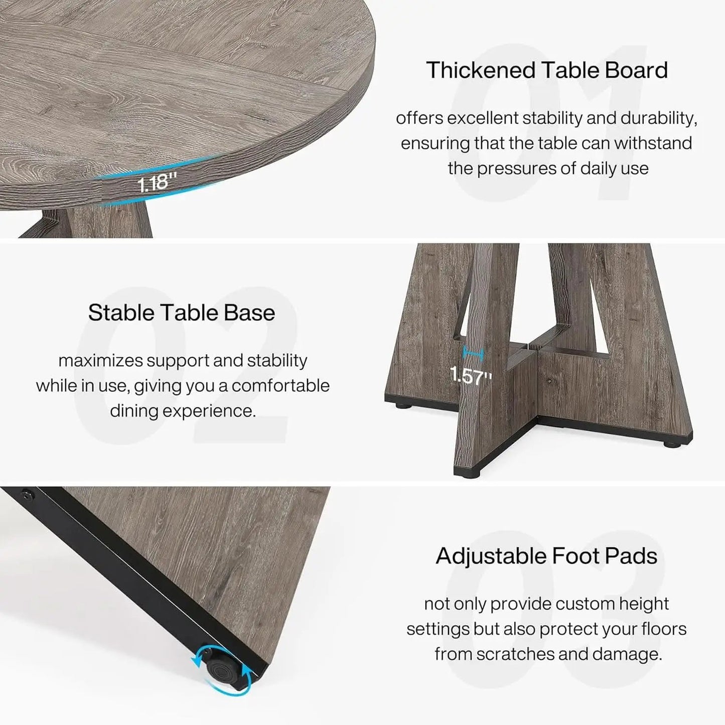 Round Dining Table 47 Inch Wood Farmhouse Grey Kitchen from PriceLows™