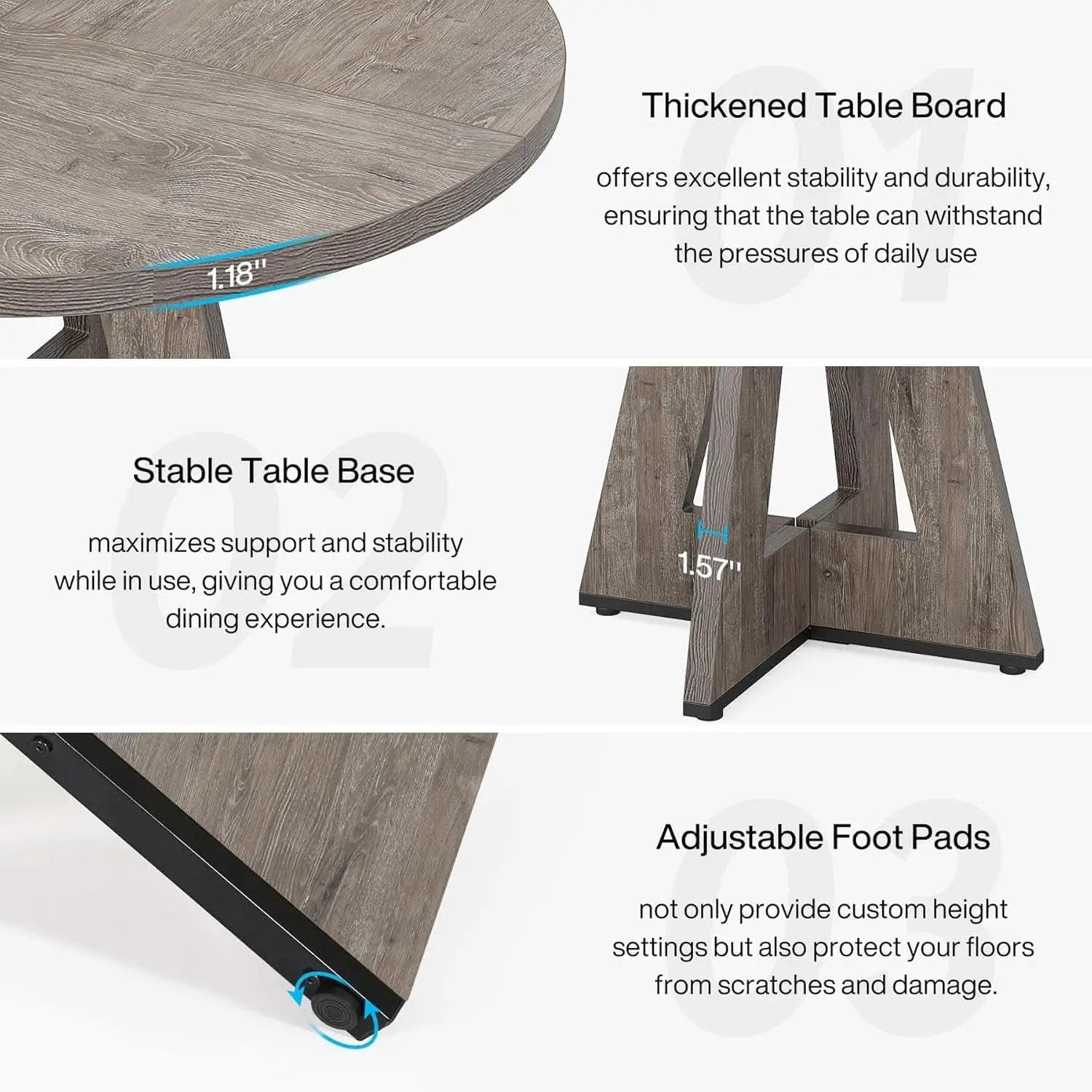 Round Dining Table 47 Inch Wood Farmhouse Grey Kitchen from PriceLows™