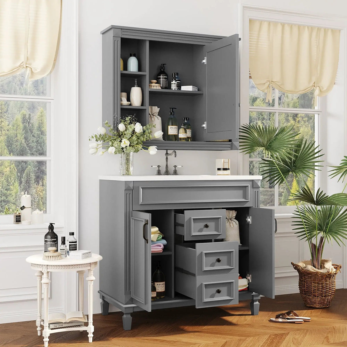 Bathroom Vanity With Top Sink | Mirror Cabinet Included | 2 Soft Closing Doors | 2 Drawers