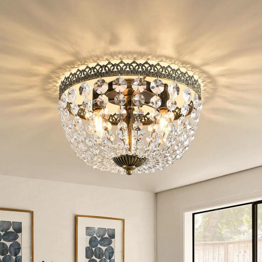 Three Light French Empire Crystal Chandelier Antique Bronze Dimmable Flush Mount from PriceLows™
