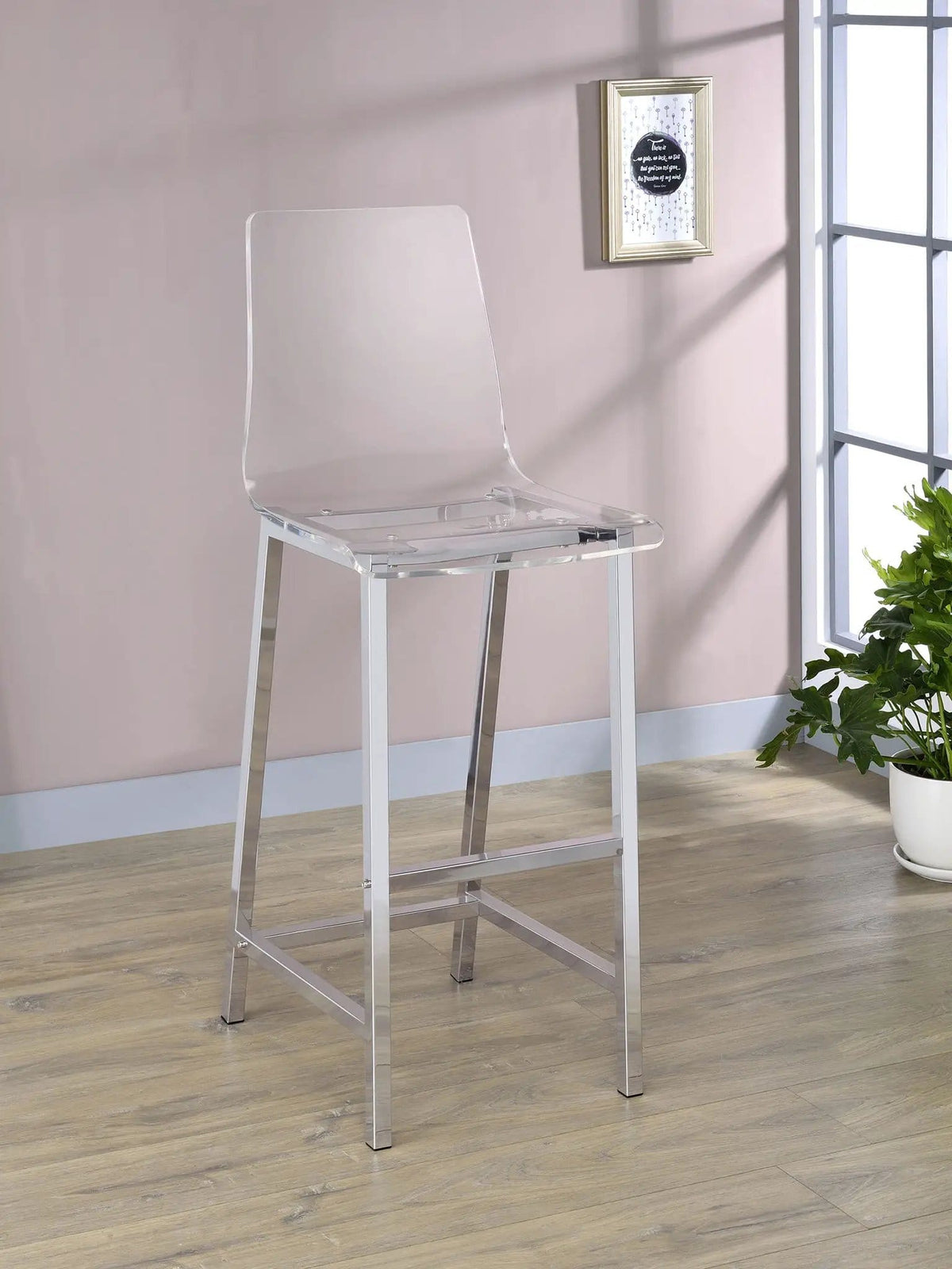 Juelia Clear Acrylic Bar Chair Chrome (Set of 2) Bar Height (28"-30") | 17 x 21 x 46 in | Acrylic | Home