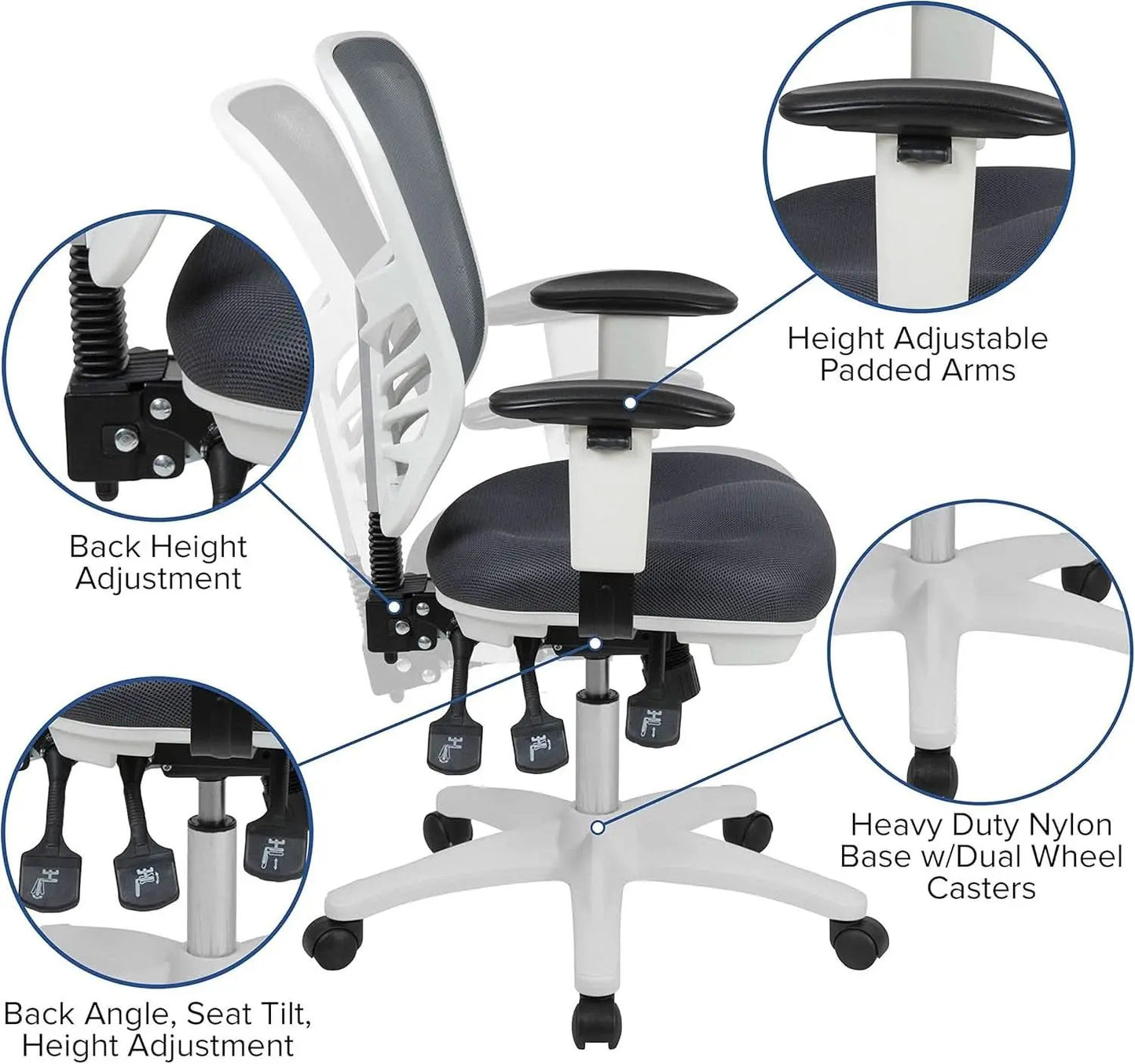 Nicholas Gray And White Mesh Mid Back Swivel Office Chair With Adjustable Lumbar from PriceLows™
