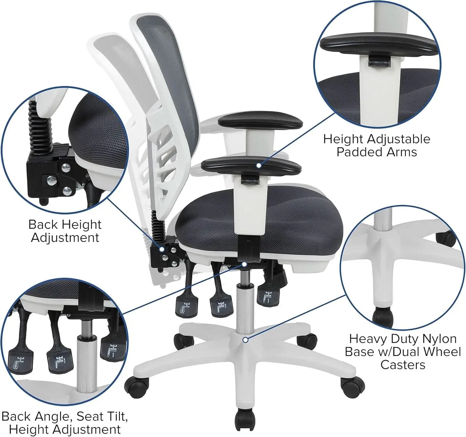Nicholas Gray And White Mesh Mid Back Swivel Office Chair With Adjustable Lumbar from PriceLows™