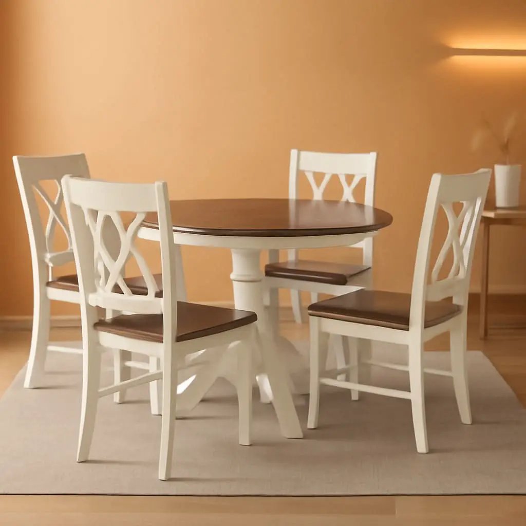 Round Dining Table Set Distressed White Five Piece Set from PriceLows™