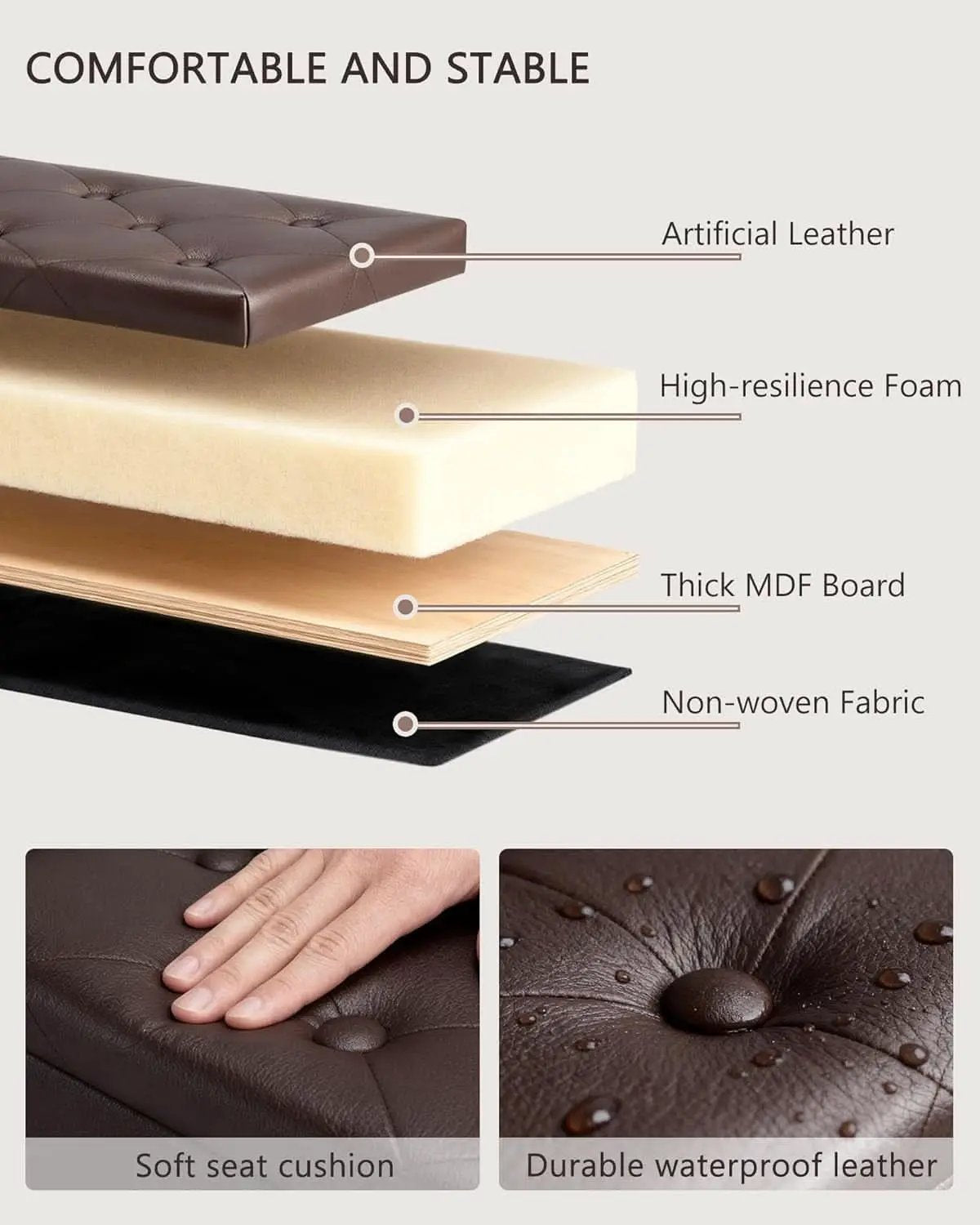 Forty Three Inch Brown Storage Ottoman With Concealed Dividers from PriceLows™