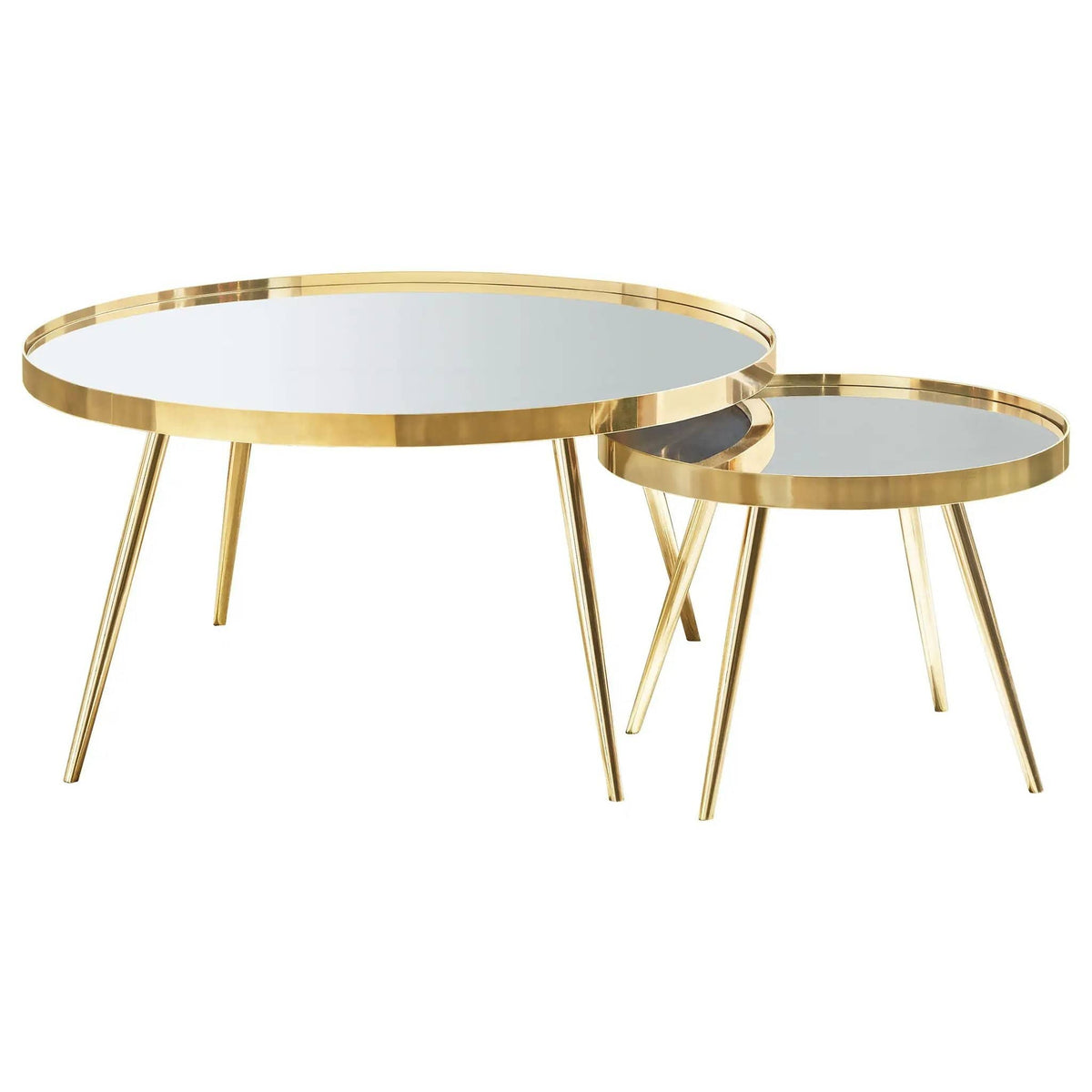 Kaelyn 2-piece Round Mirror Top Nesting Coffee Table | 2-Piece Set | Metal | Gold