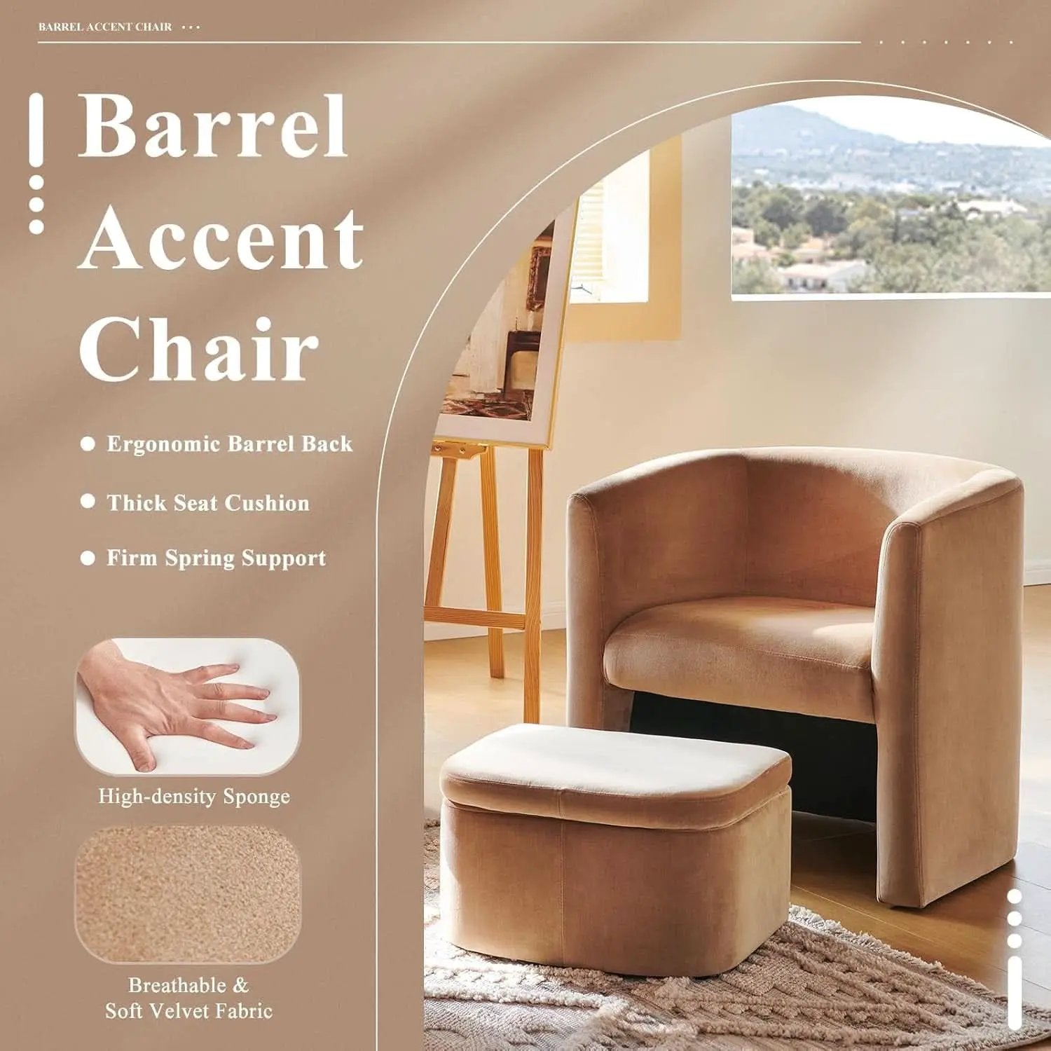 Luxurious Velvet Accent Chair With Storage Ottoman from PriceLows™
