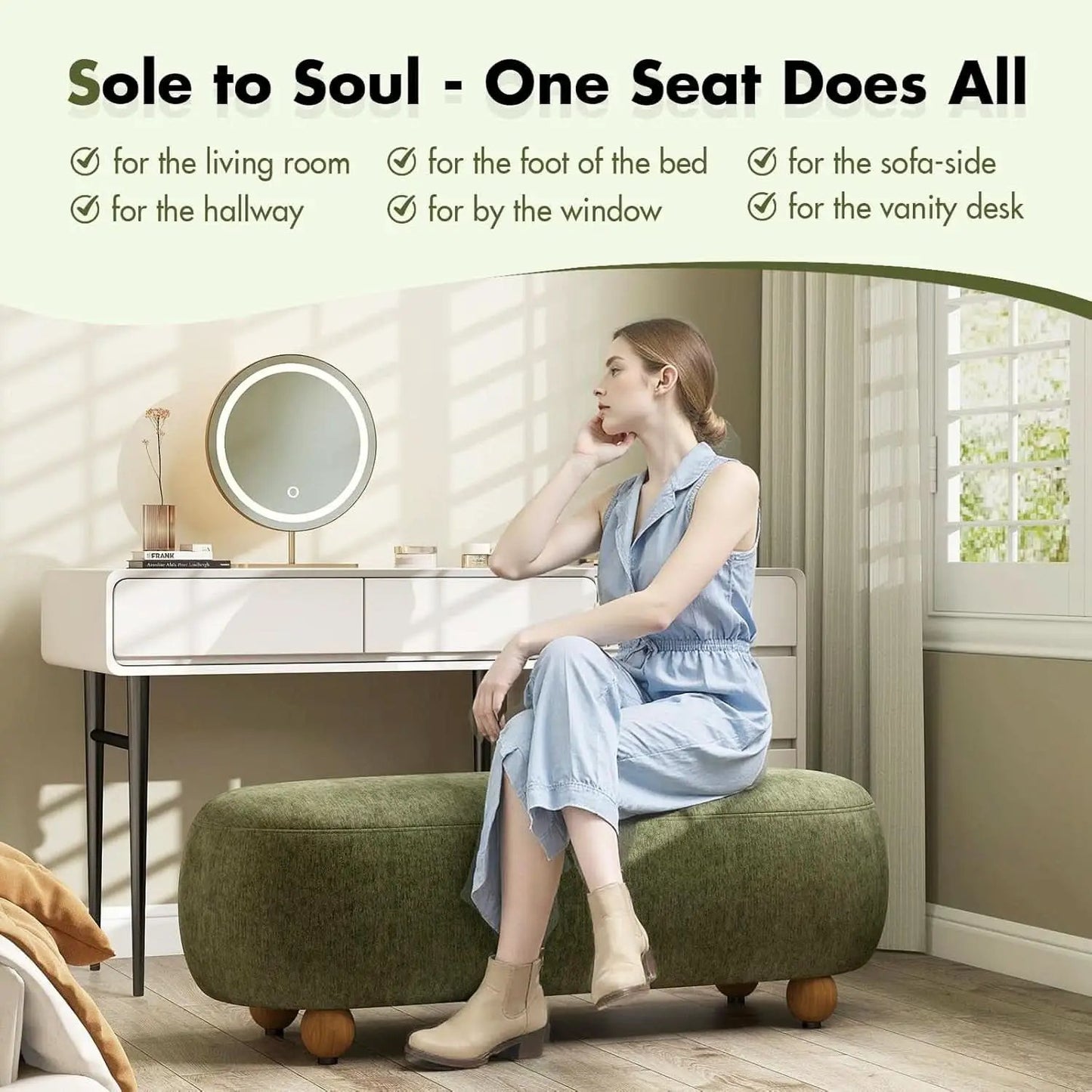 54-Inch Green Velvet EndOfBed Bench Cushioned Seat from PriceLows™