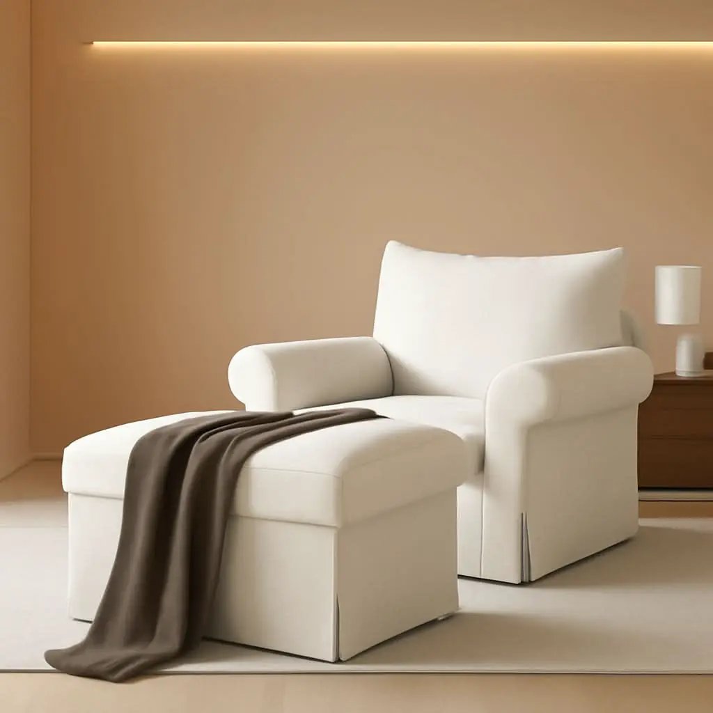 Beige Chenille Contemporary Ottoman Reading Chair Set from PriceLows™
