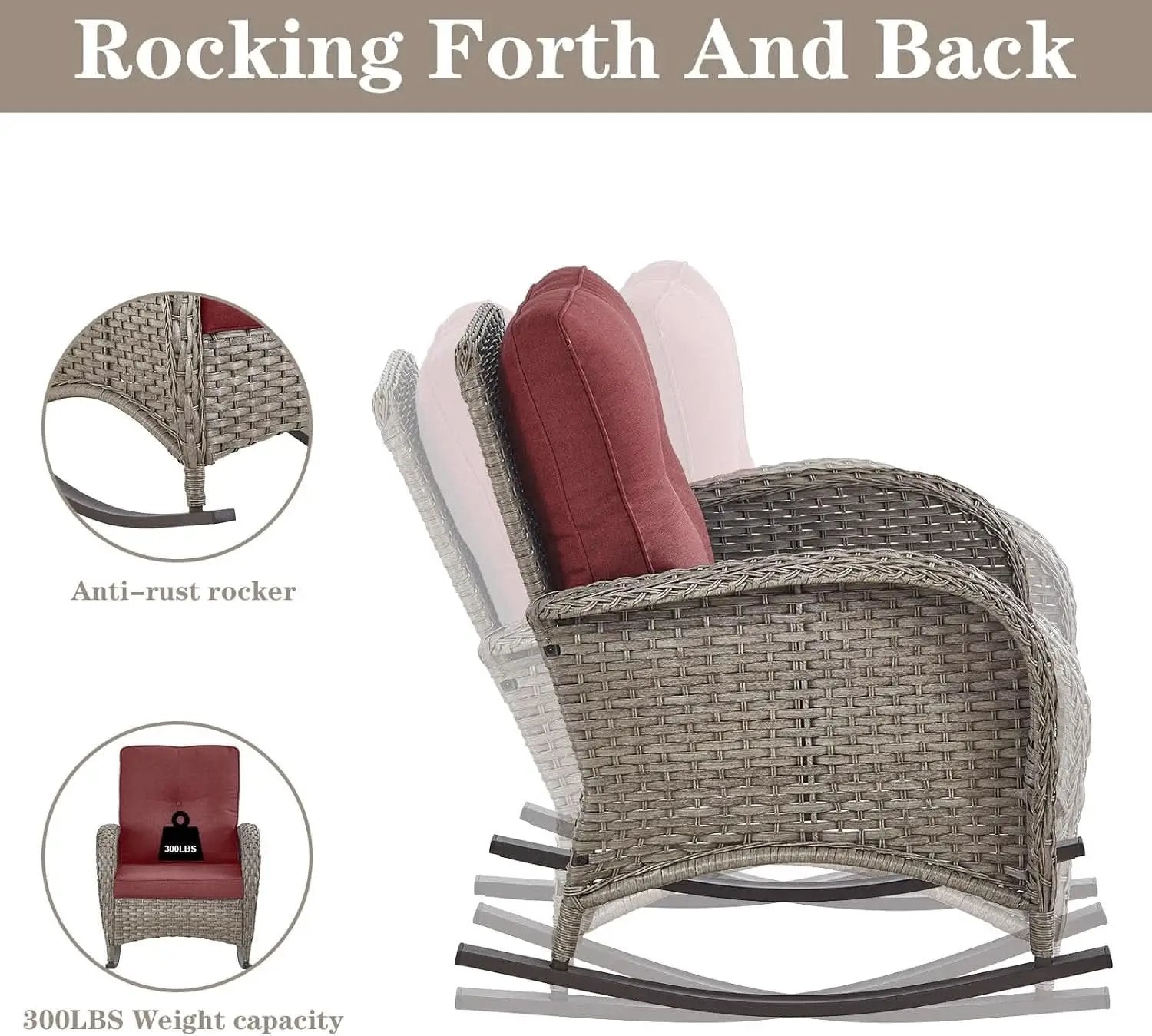 5 Piece Patio Rocking Chairs Set With Wicker Ottomans from PriceLows™