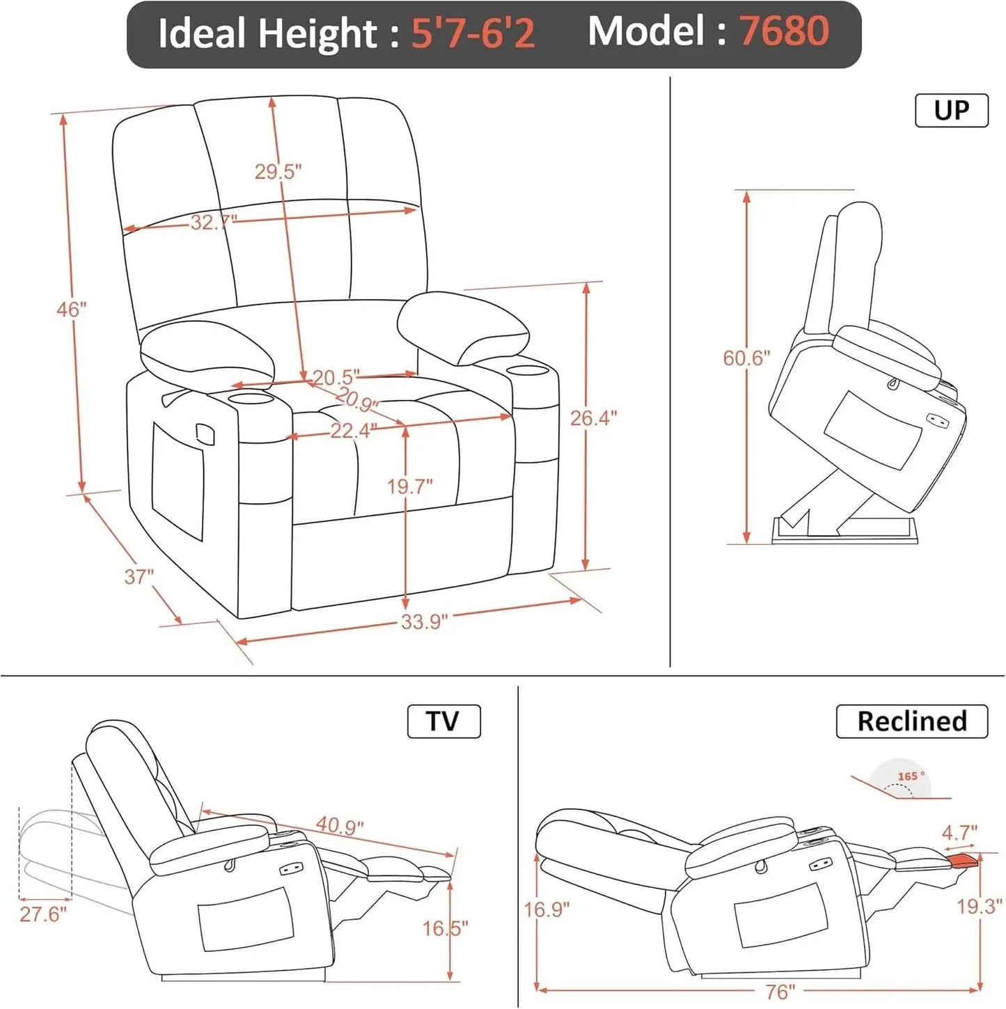 Dark Brown Lift Recliner With Massage For Elderly People from PriceLows™