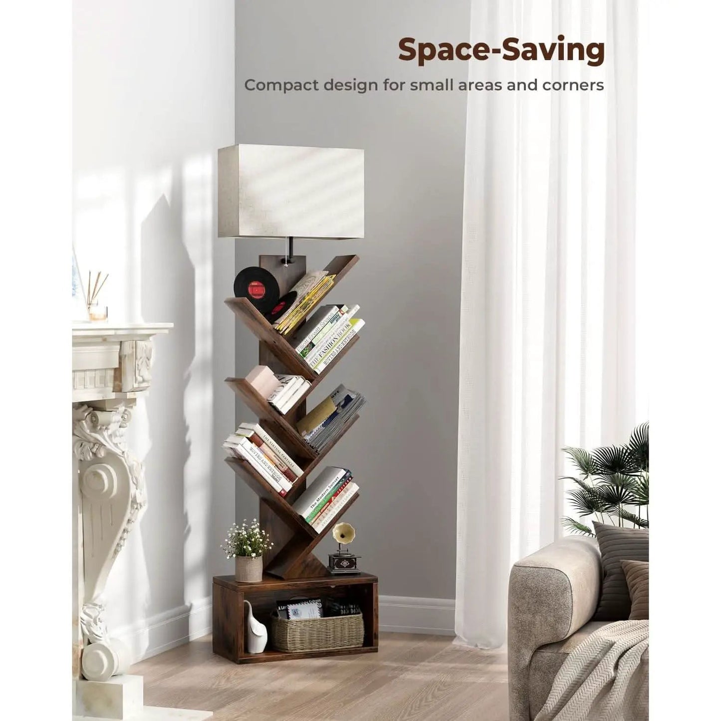 6 Tier Tree Bookshelf With Light Rustic Brown Home Office from PriceLows™