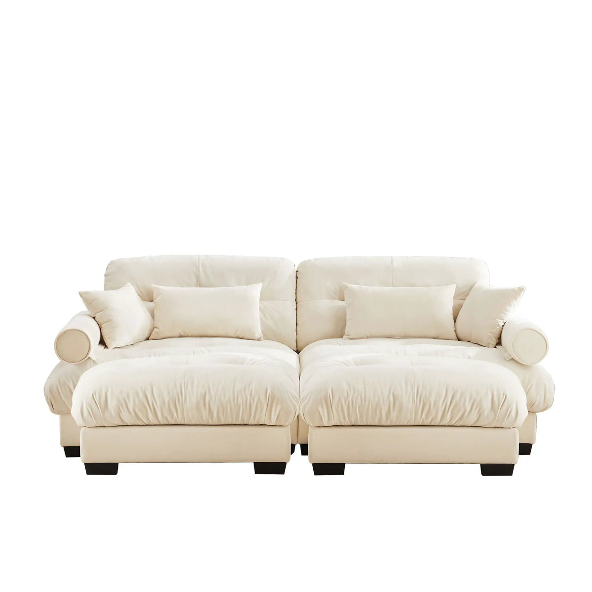 Modular Sectional Sofa | Deep Comfort Cushions | Vintage Fabric Ottoman