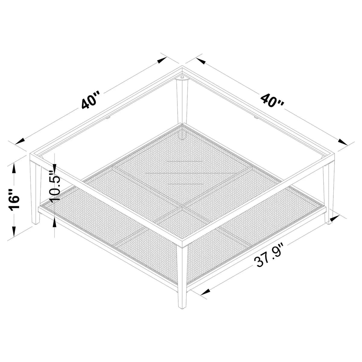 Amherst Glass Top Metal with Cane Shelf Coffee Table | 40 x 40 x 16 in | Rattan & Glass | Black