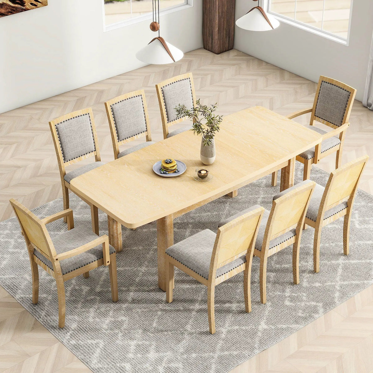 9 Piece Dining Set | Removable Leaf | Rubberwood | 24 Inch Extension