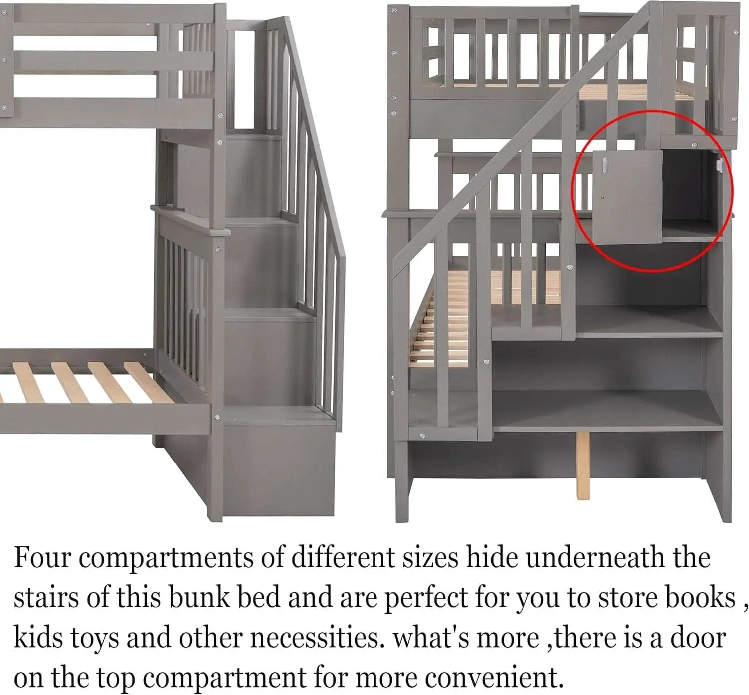 Twin Over Twin Bunk Beds With Stairs Grey For Kids Dorm from PriceLows™