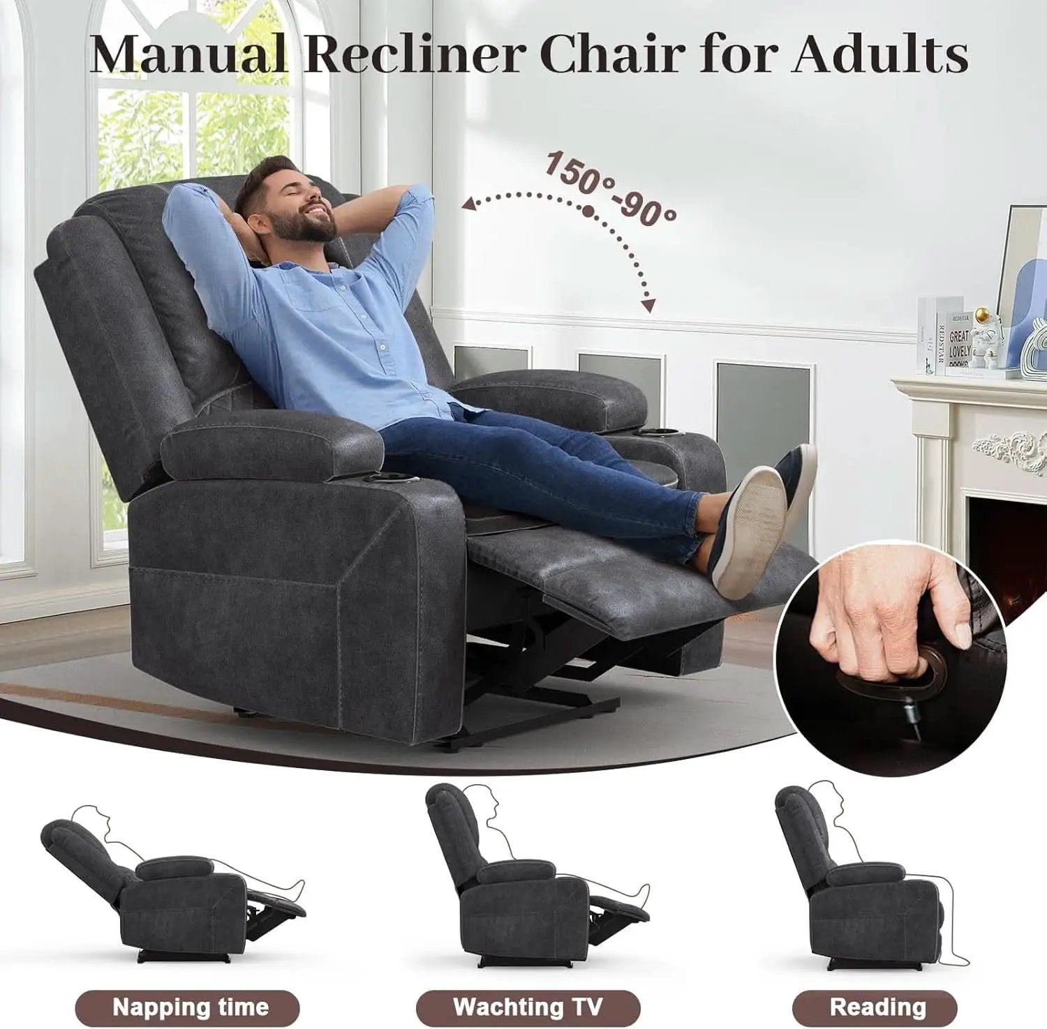 Grey Leather Reclining Loveseat Sofa Set With Console And Two Chairs from PriceLows™